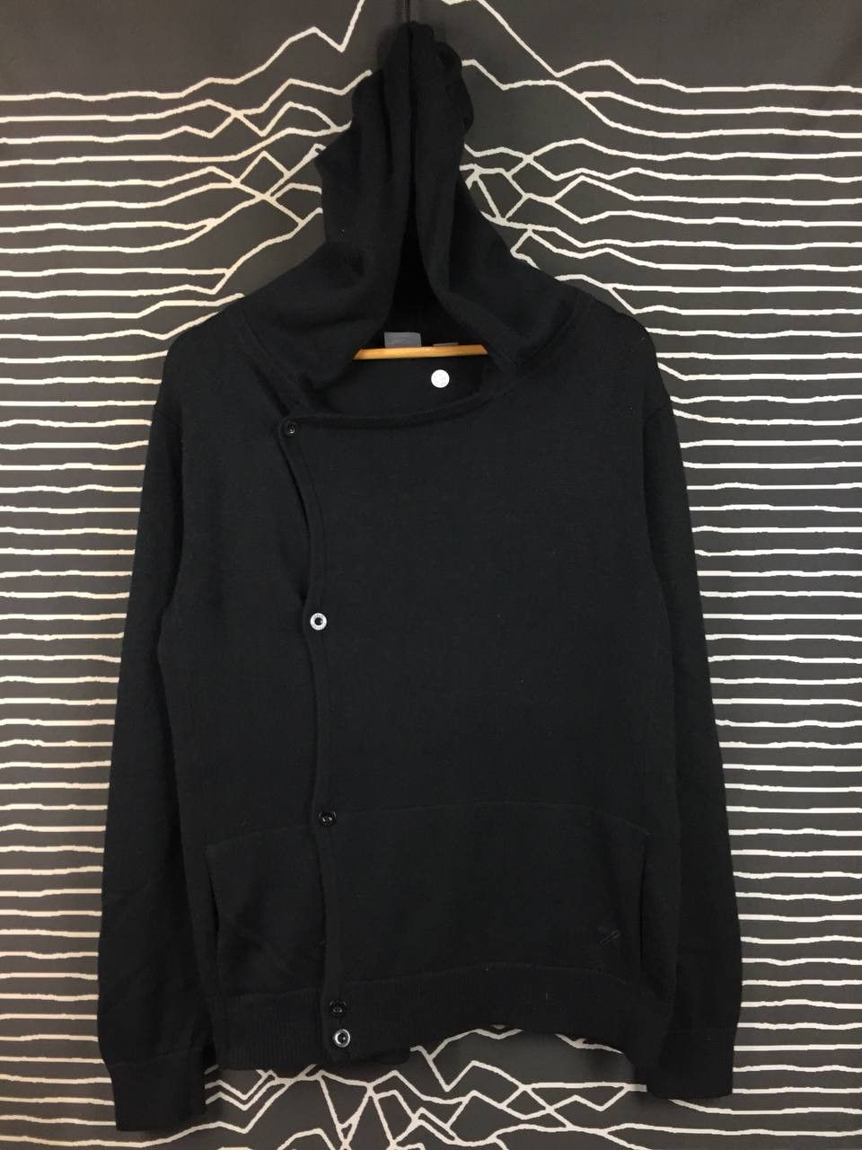 Armani Exchange Armani Exchange AX Black Asymmetrical Button-Up Knit Hoodie Size US S / EU 44-46 / 1 - 2 Thumbnail