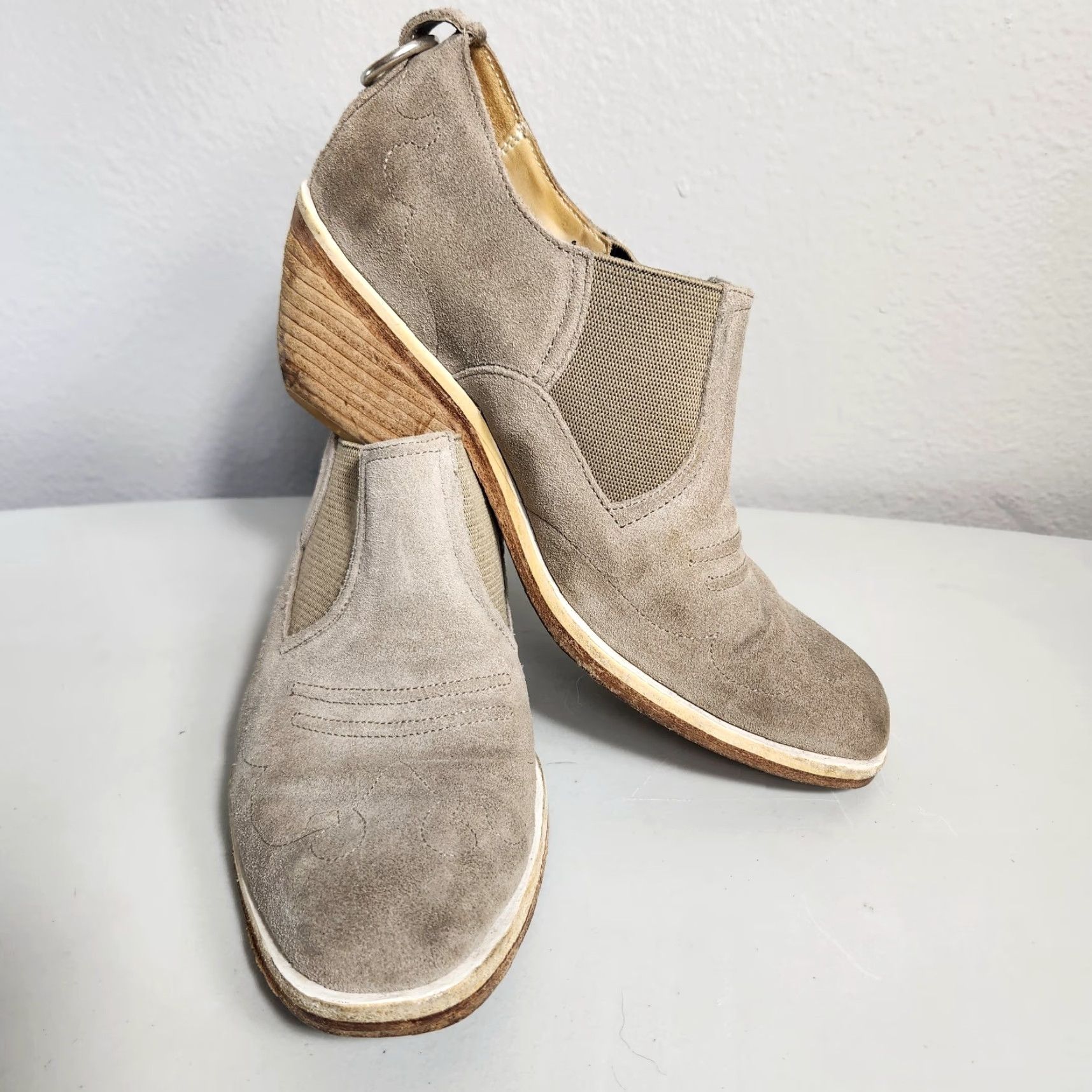 Rag & Bone rag & bone Finlay Western Booties-Size 7 Women Suede Block Heel Almond Toe Beige Stone Leather Lining 2.5" Vintage No Size US 7 / IT 37 - 3 Thumbnail