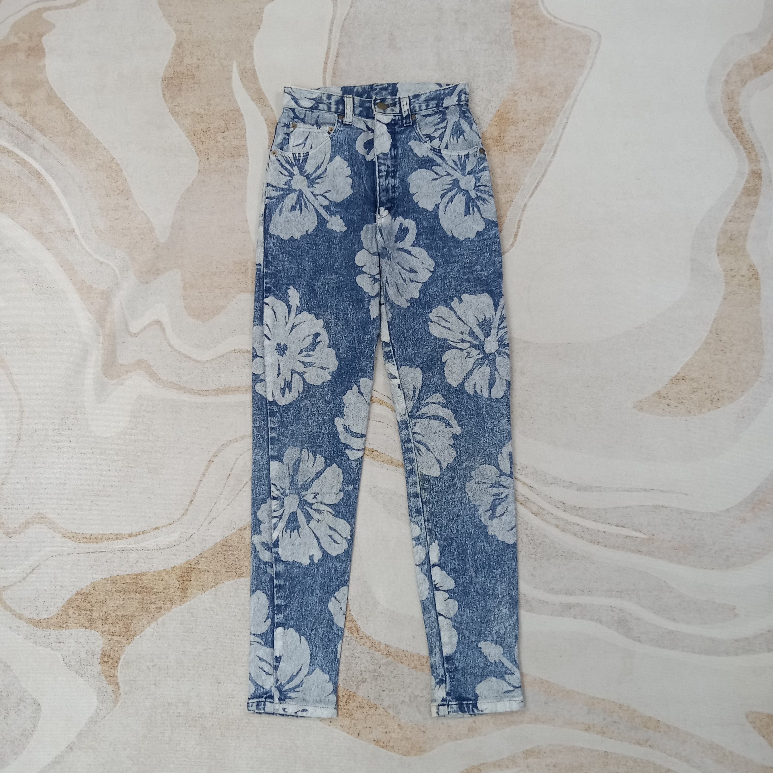 Japanese Brand Ryu Sports Japanese Flower Art Denim Jeans C258N26 Size 23" - 1 Thumbnail