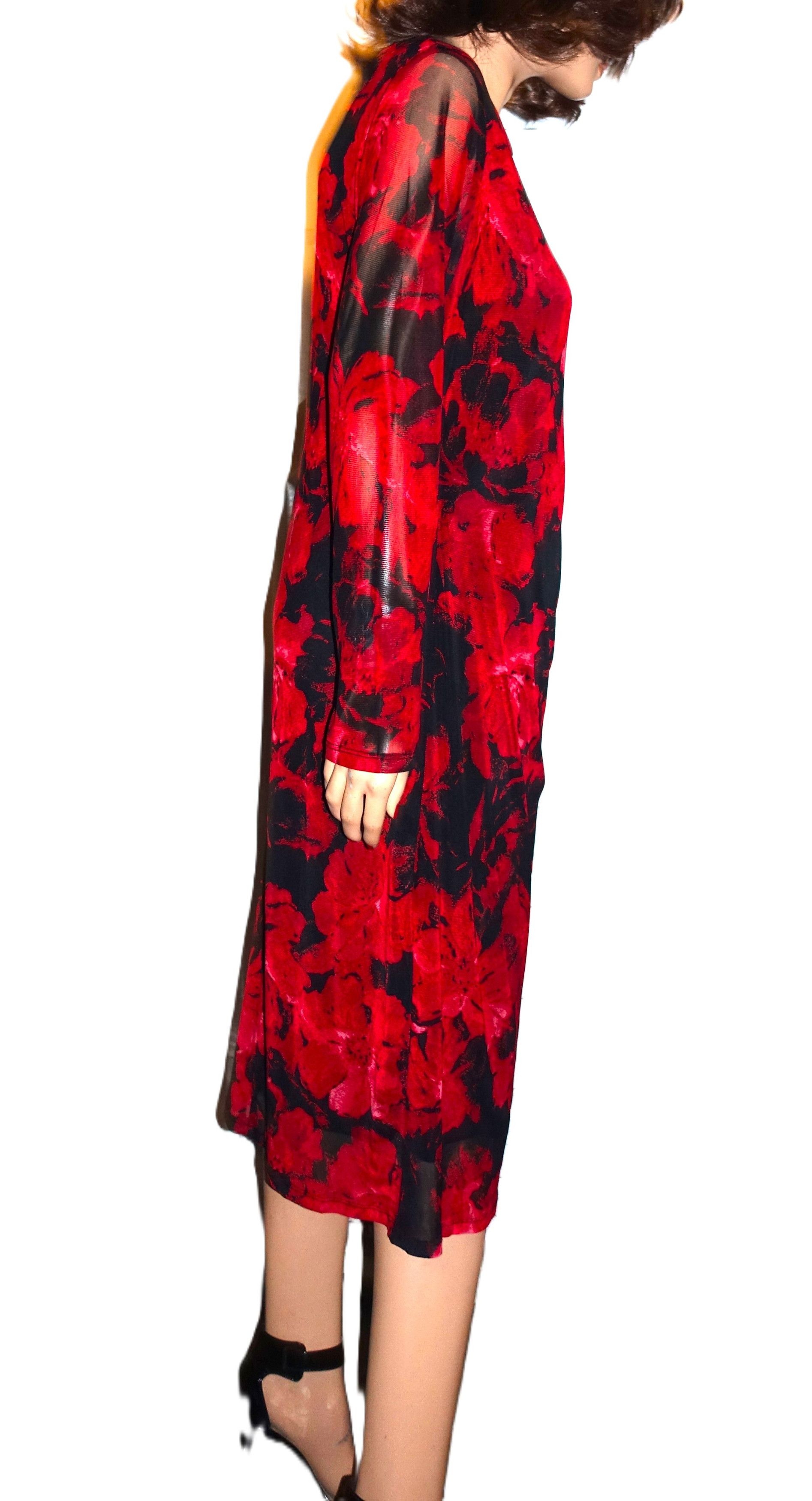 Nine West Nine West Red Black Floral Pencil Dress L Size L / US 10 / IT 46 - 6 Thumbnail