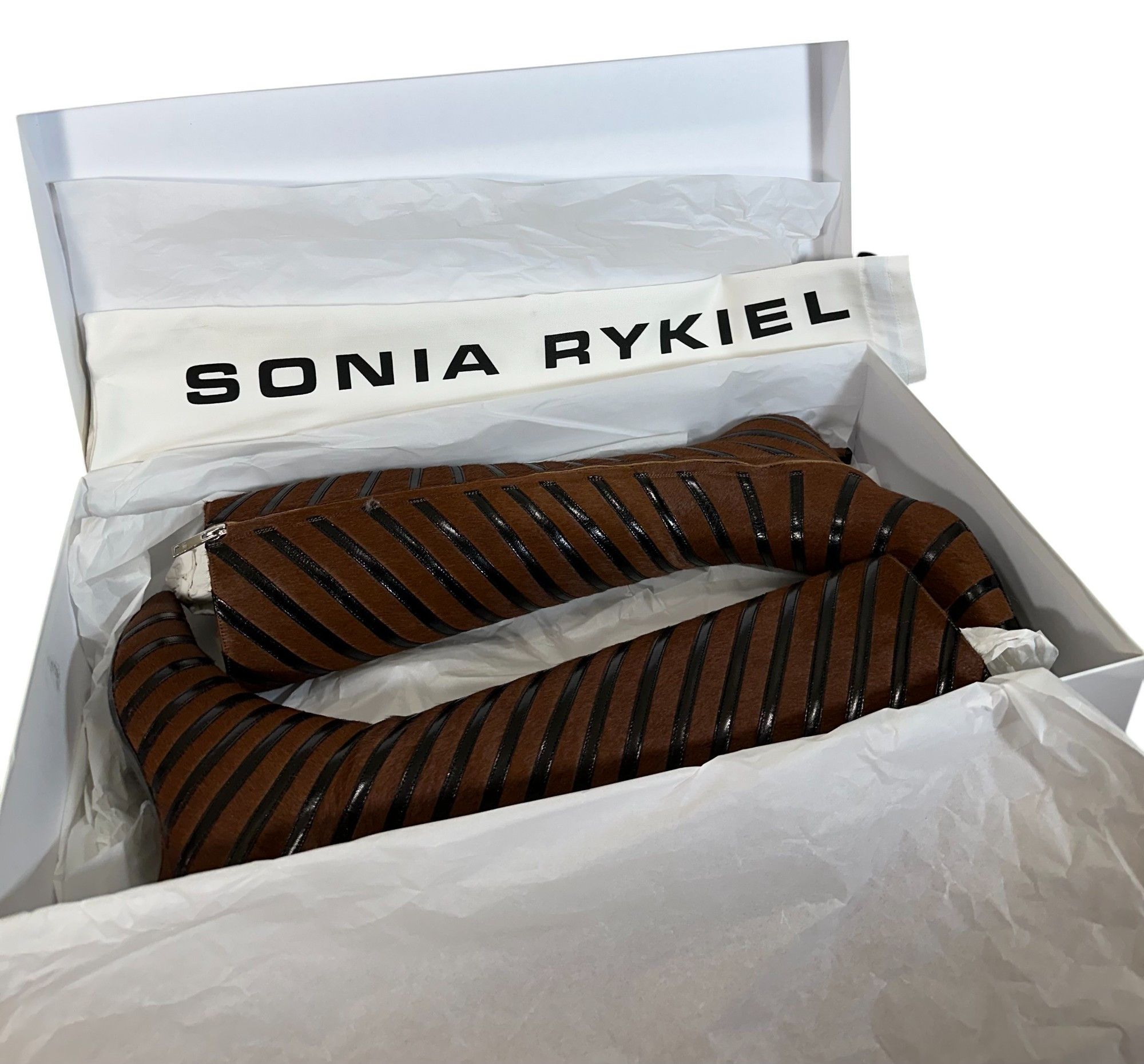 Sonia Rykiel Striped Kitten Heel Boots - Brown Size US 6 / IT 36 - 7 Thumbnail