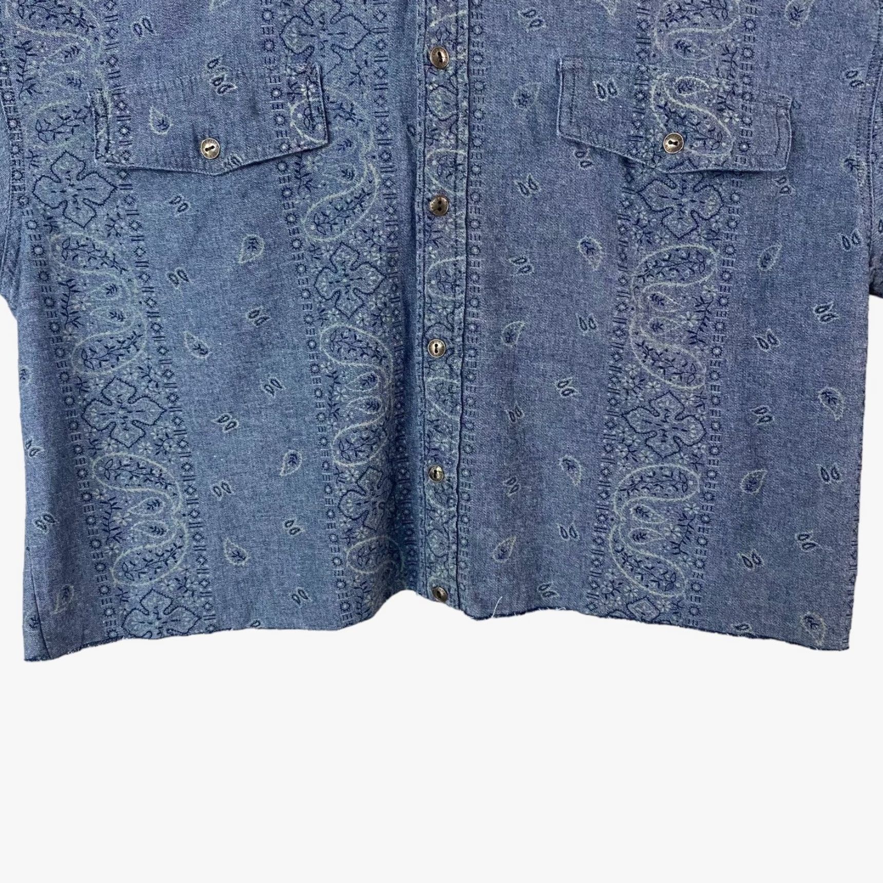 Vintage VINTAGE UNIONBAY Shirt Cropped Button-Up Chambray 100% Cotton Long Sleeve Women’s Large Blue Paisley Size L / US 10 / IT 46 - 6 Thumbnail