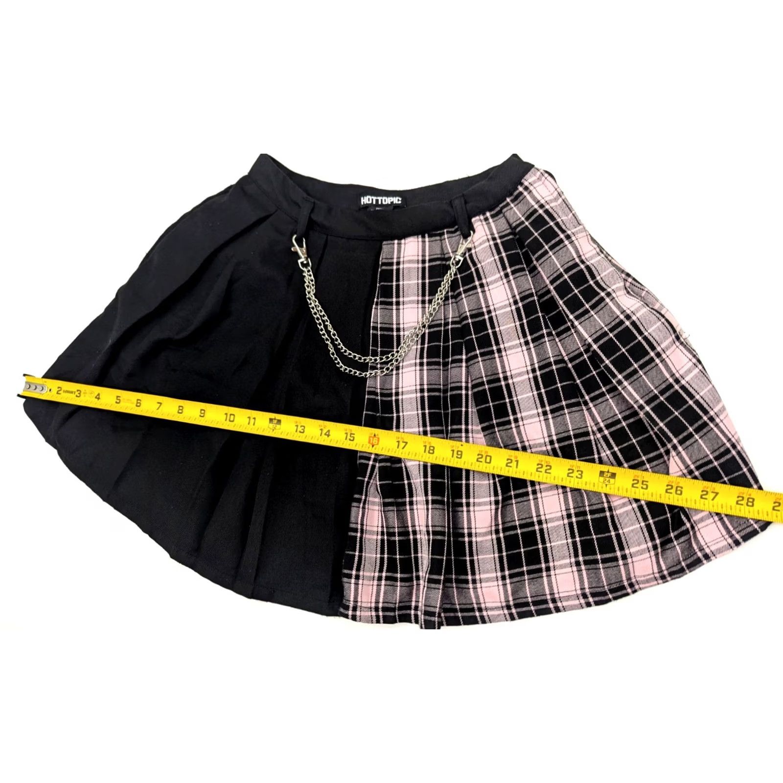 Hot Topic Hot Topic Skirt - Two Tone Solid Black & Plaid Pink Chain Accent Midi Knit Pleated Womens XS/?? Size 36" / US 14 / IT 50 - 2 Thumbnail