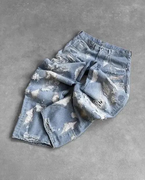 Designer × Japanese Brand × Jean Vintage Ripped Straight Baggy Jeans Size US 29 - 4 Thumbnail