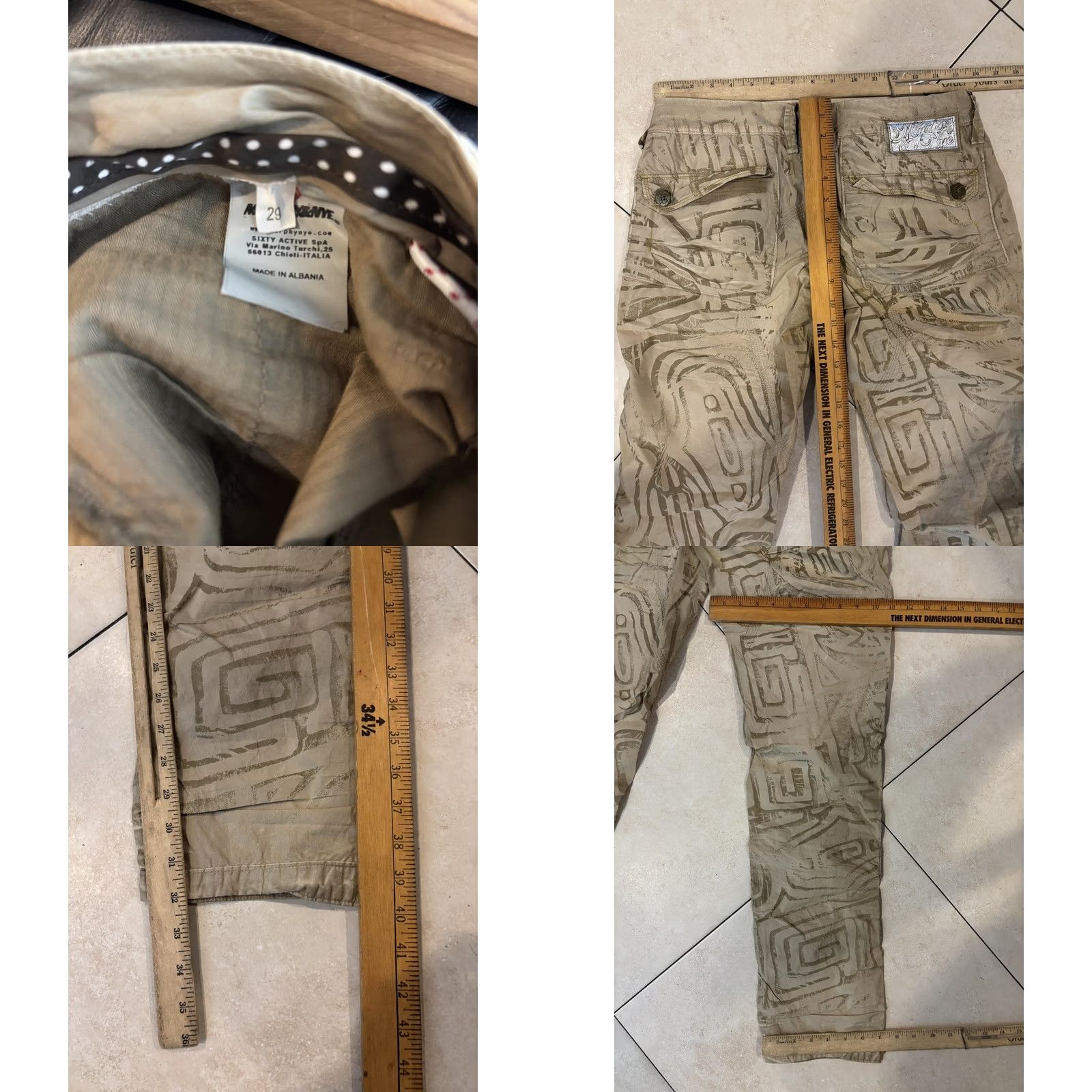Vintage Murphy&Nye Pants Mens 29 Beige Abstract Print Drawstring Cargo Casual Albania Size 29" - 8 Thumbnail