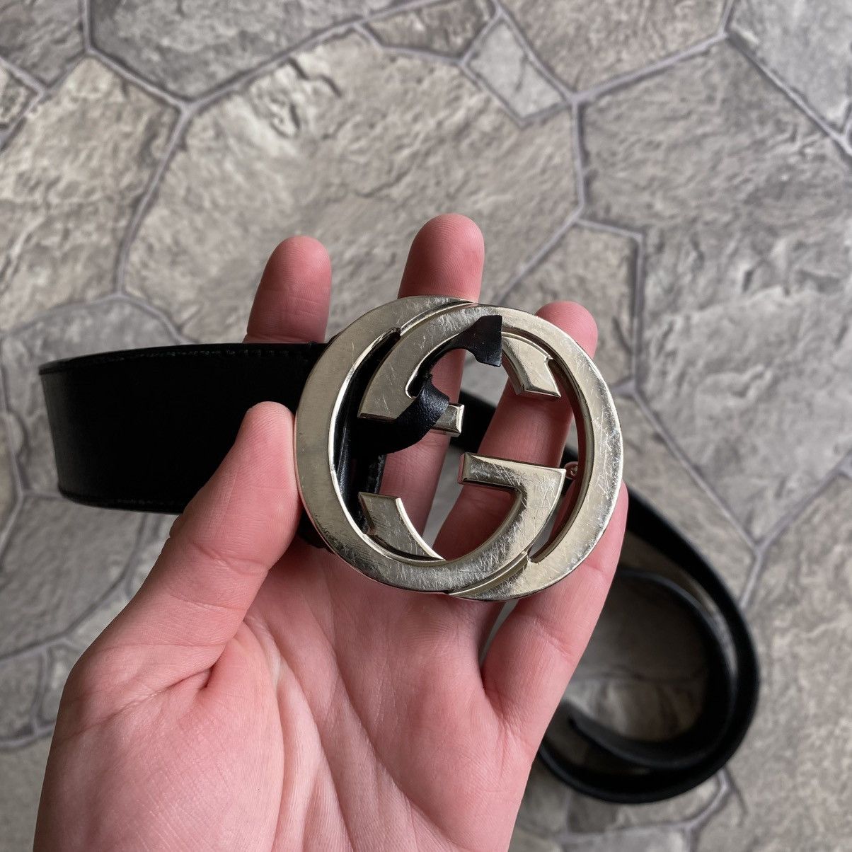 Gucci Vintage Gucci GG Leather Big Logo Belt Size ONE SIZE - 2 Thumbnail