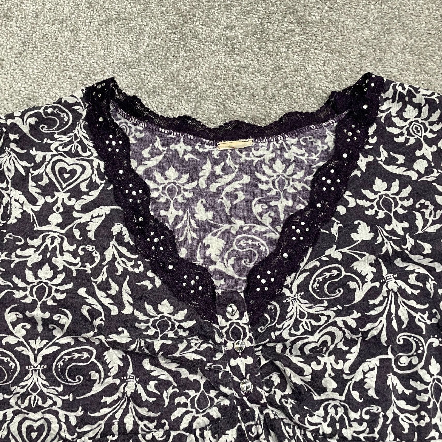 Vintage Unbranded Lace Trim Blouse Womens L Purple Floral V-Neck Semi Sheer Casual Shirt Size L / US 10 / IT 46 - 3 Thumbnail