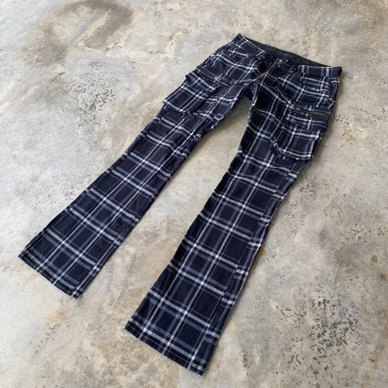Japanese Brand BELL BELL CARGO CYBERPUNK PRISONER FLARED BONDAGE TARTAN Size US 29 - 5 Thumbnail
