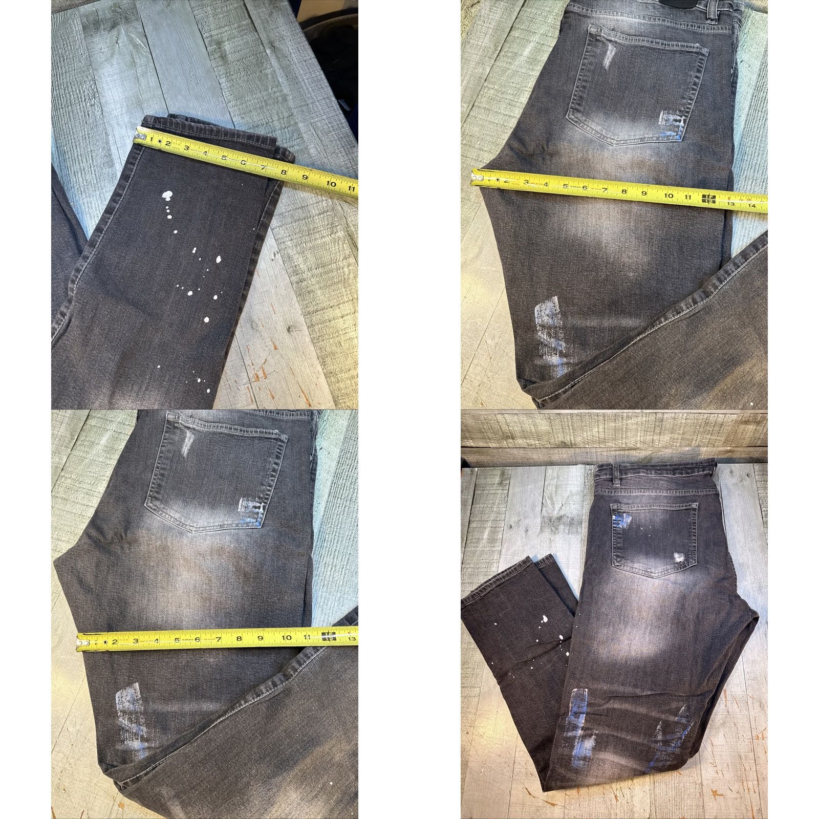Vintage Focus Jeans Men Straight Distressed Black Blue White Paint 38x32 30in Inseam Mens Regular Fit Size US 34 / EU 50 - 8 Thumbnail