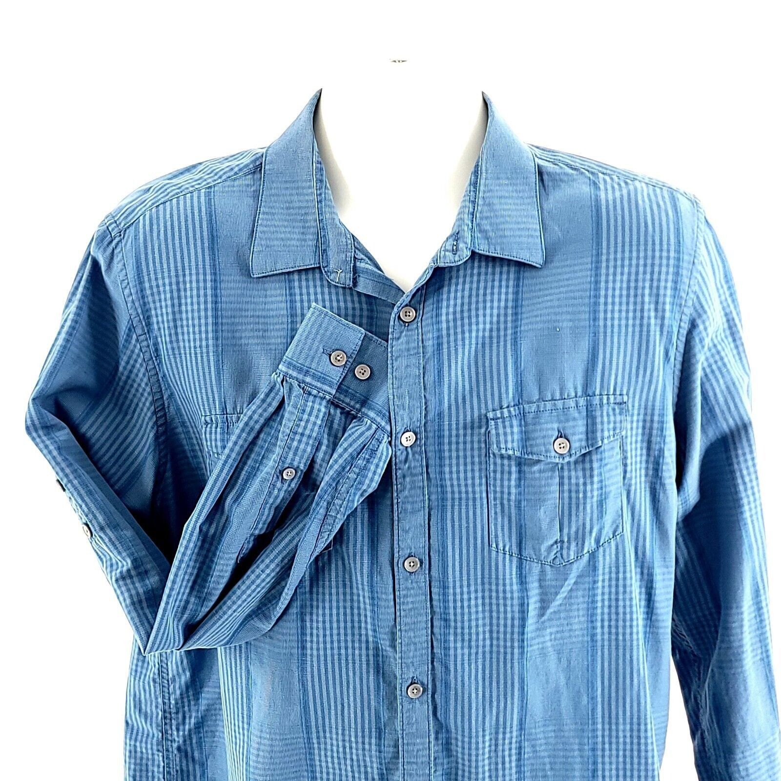 Calvin Klein Calvin Klein Plaid Blue Double Front Pocket Cotton Linen Col Size US L / EU 52-54 / 3 - 1 Thumbnail