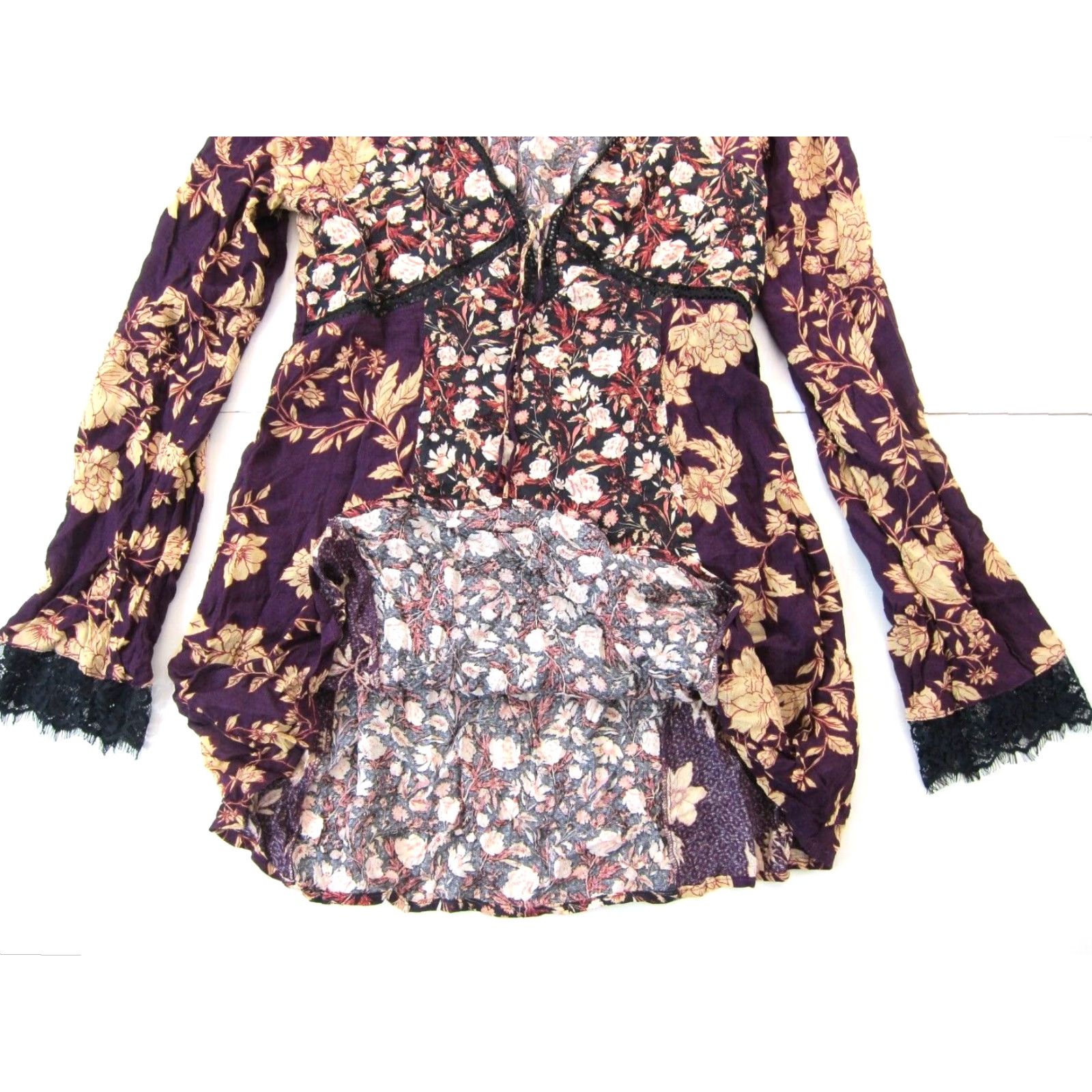 Free People Free People Dress Pink Black Floral V-Neck Long Sleeve Tunic Smock 100% Rayon S Size S / US 4 / IT 40 - 7 Thumbnail