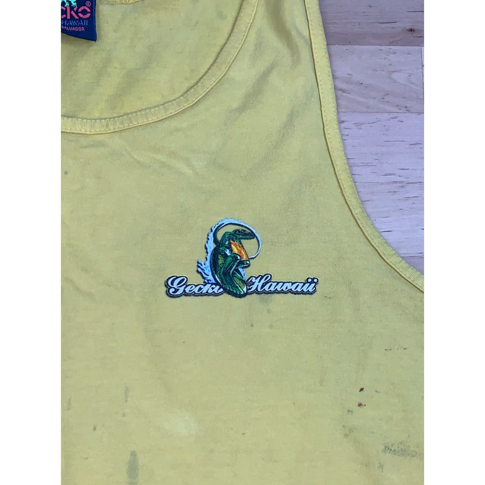 Vintage VINTAGE Gecko 90s Tank Top Shirt Mens L Yellow Contrast Hawaii Surf Beach Distressed 11864 Size US L / EU 52-54 / 3 - 5 Thumbnail