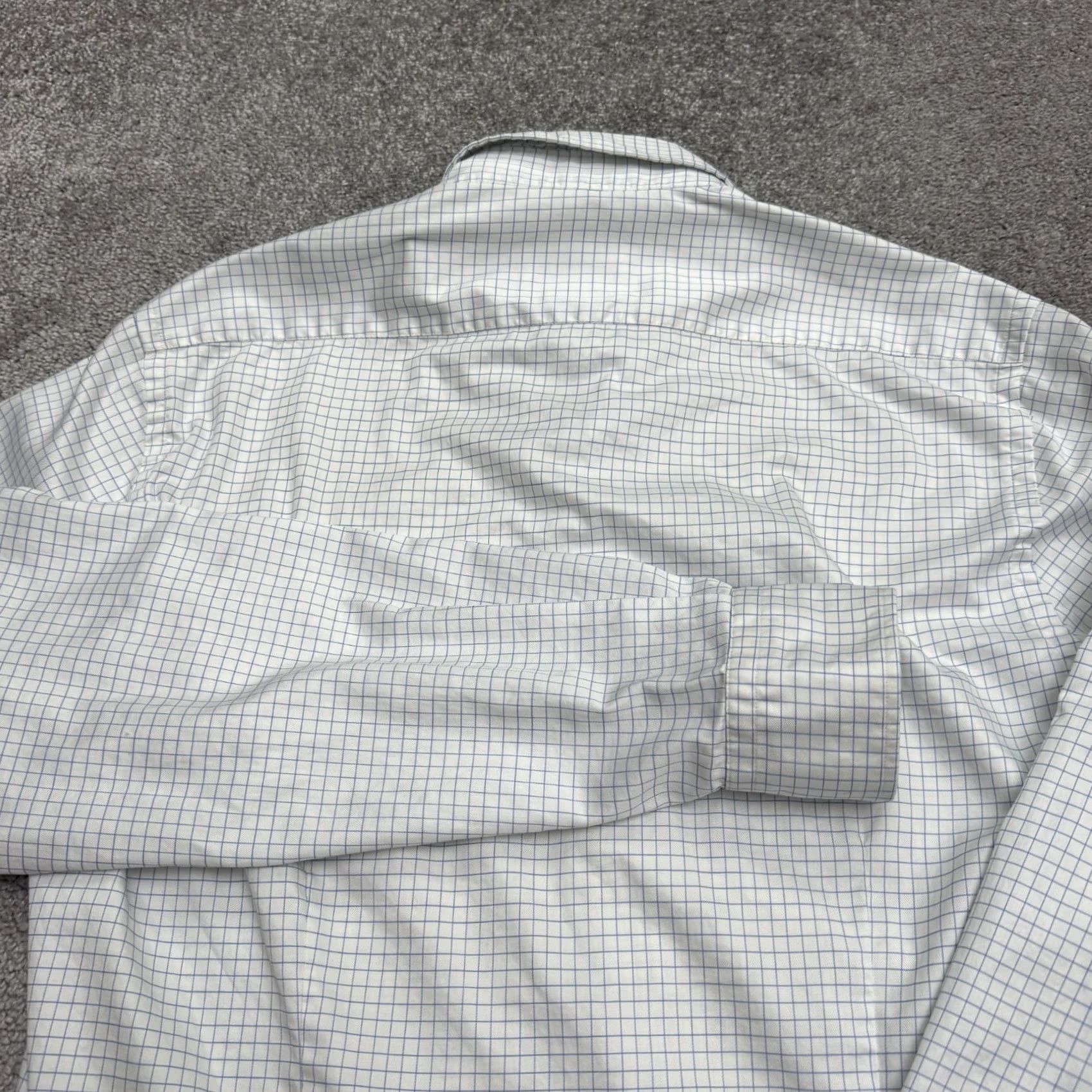 Vintage Hugh & Crye Dress Shirt Mens Medium Blue White Check Cotton Athletic Fit Collared Long Sleeve Button Size 40R - 4 Thumbnail