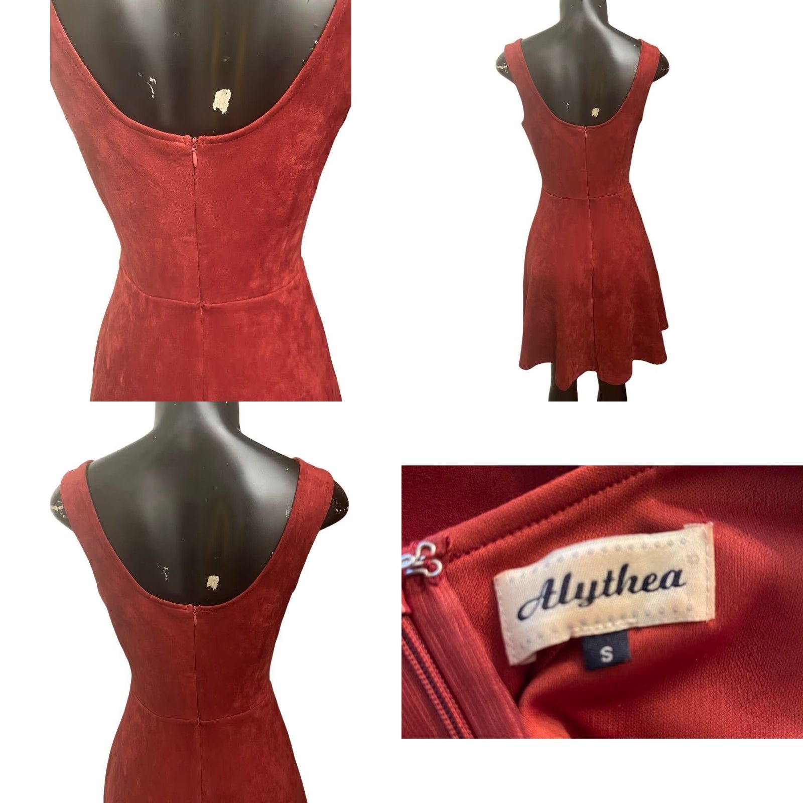 Vintage Alythea Fit & Flare Sleeveless Dress Scalloped Faux Suede Stretch Orange S Womens Small Size S / US 4 / IT 40 - 8 Thumbnail