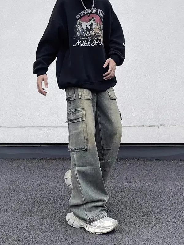 VIBE Retro Distressed Yellow Mud Loose Cargo Jeans Size US 30 / EU 46 - 4 Thumbnail