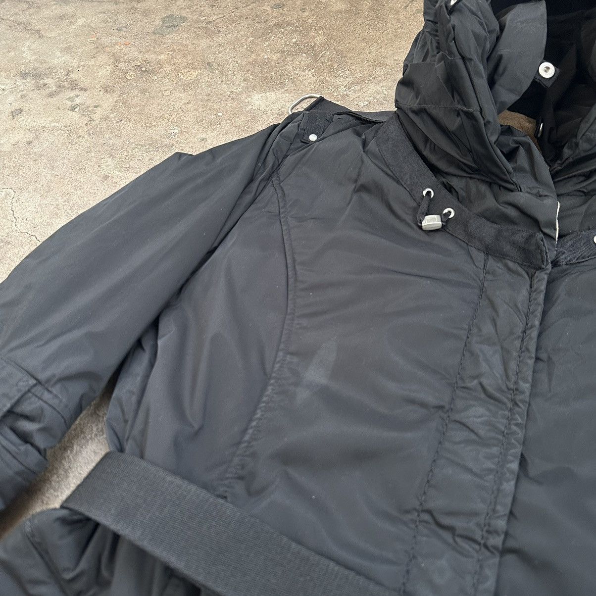 Marithe + Francois Girbaud 🔥BLACK nylon BONDAGE LONG JACKET MFG Size L / US 10 / IT 46 - 8 Thumbnail