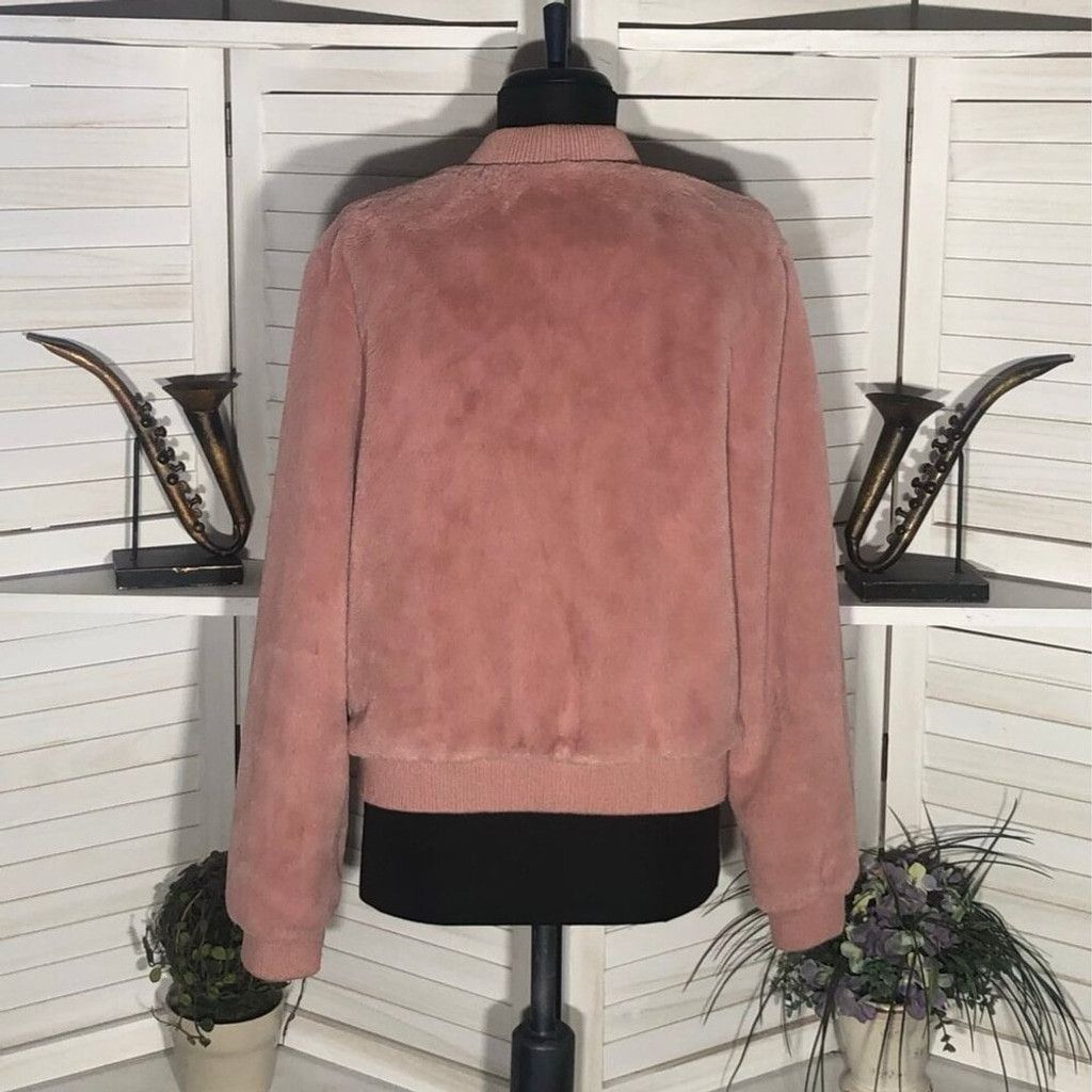 Forever 21 Bomber Jacket Faux Fur Zip Front Ribbed Side Pockets Pink L Size L / US 10 / IT 46 - 9 Thumbnail