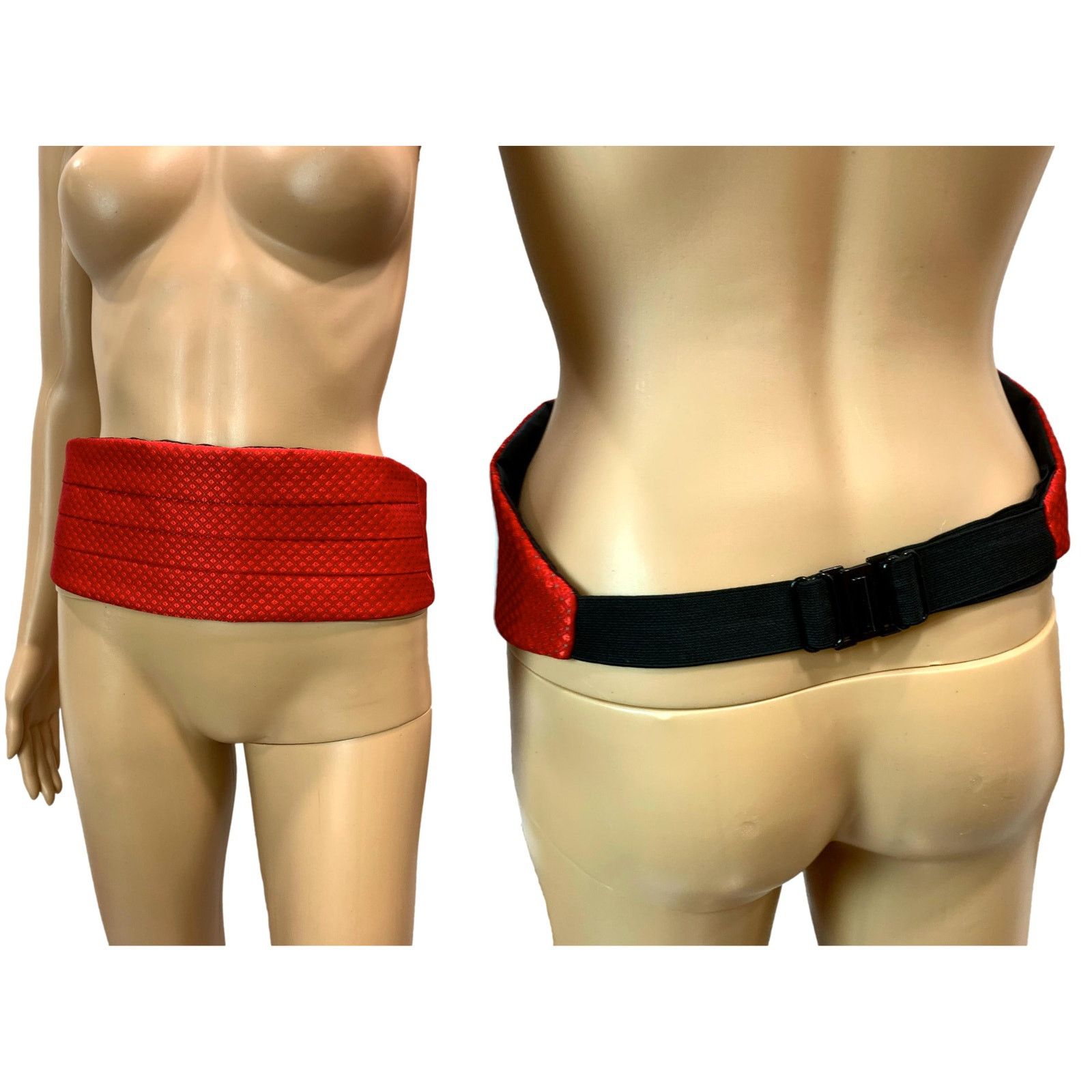 Vintage Vintage Red Patterned Cummerbund Sash Belt Adjustable Size ONE SIZE - 5 Thumbnail