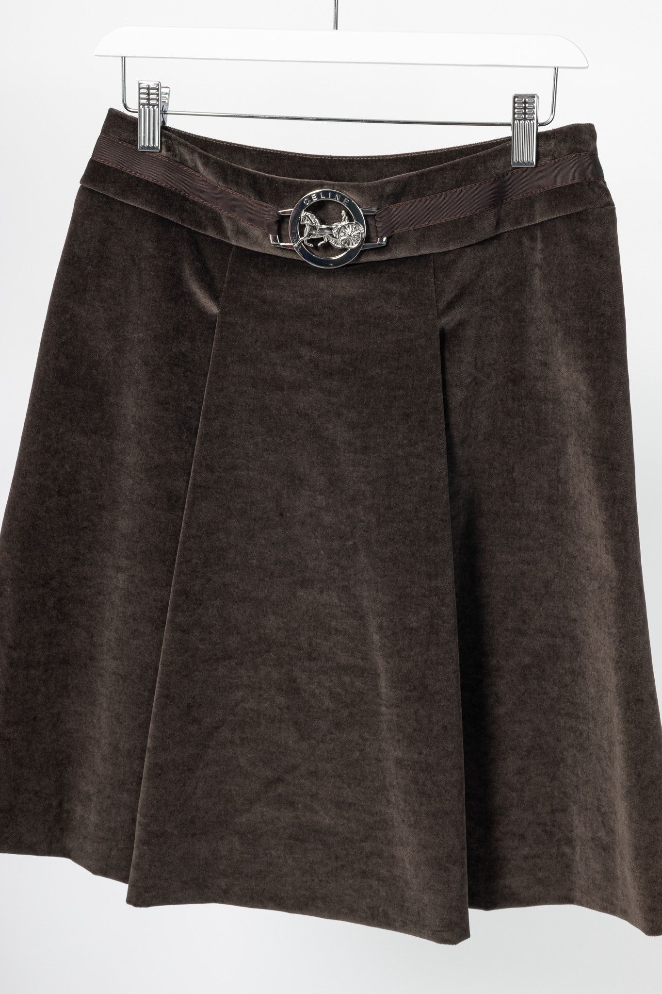 Celine Celine Brown Velvet Buckled Pleated Mini Skirt Size 28" / US 6 / IT 42 - 3 Thumbnail