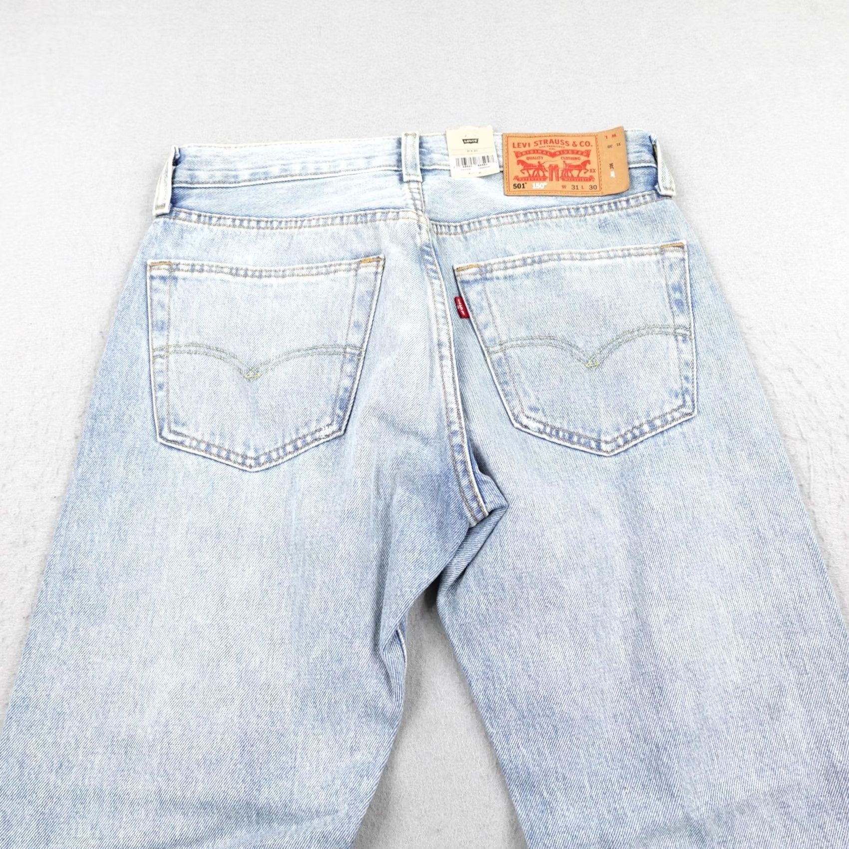 Levi's VINTAGE Levis 501 Jeans Mens 31x30 Light Blue Denim Button Fly 150th Peace Sign NEW Size US 31 - 6 Thumbnail