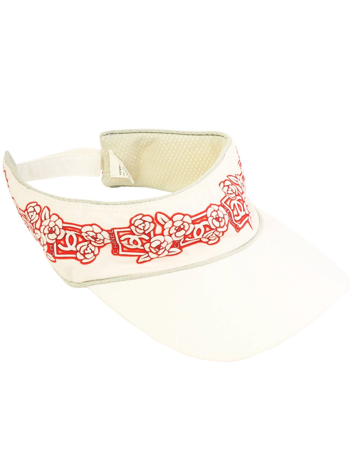 image of Chanel Cc Mark Camellia Print Sun Visor White, Women's