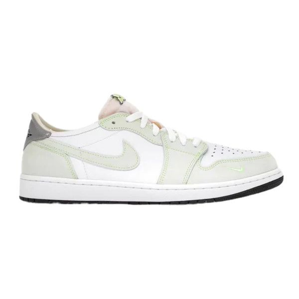 image of Jordan Brand 1 Retro Low White Ghost Green Black Shoes, Men's (Size 10)