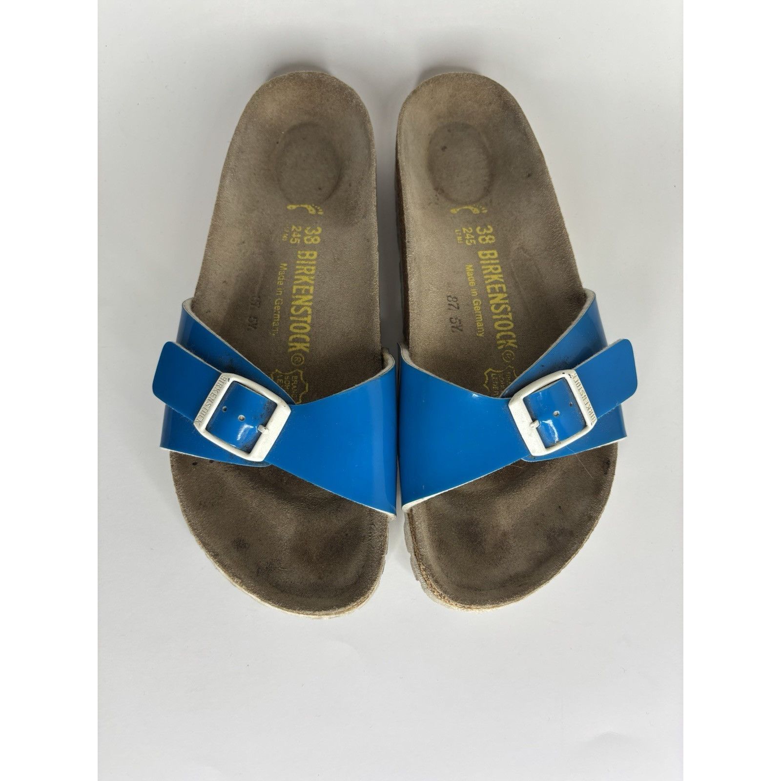 Birkenstock Birkenstock Madrid Blue Patent Leather Slides Sandals Women Size US 7 / IT 37 - 13 Thumbnail