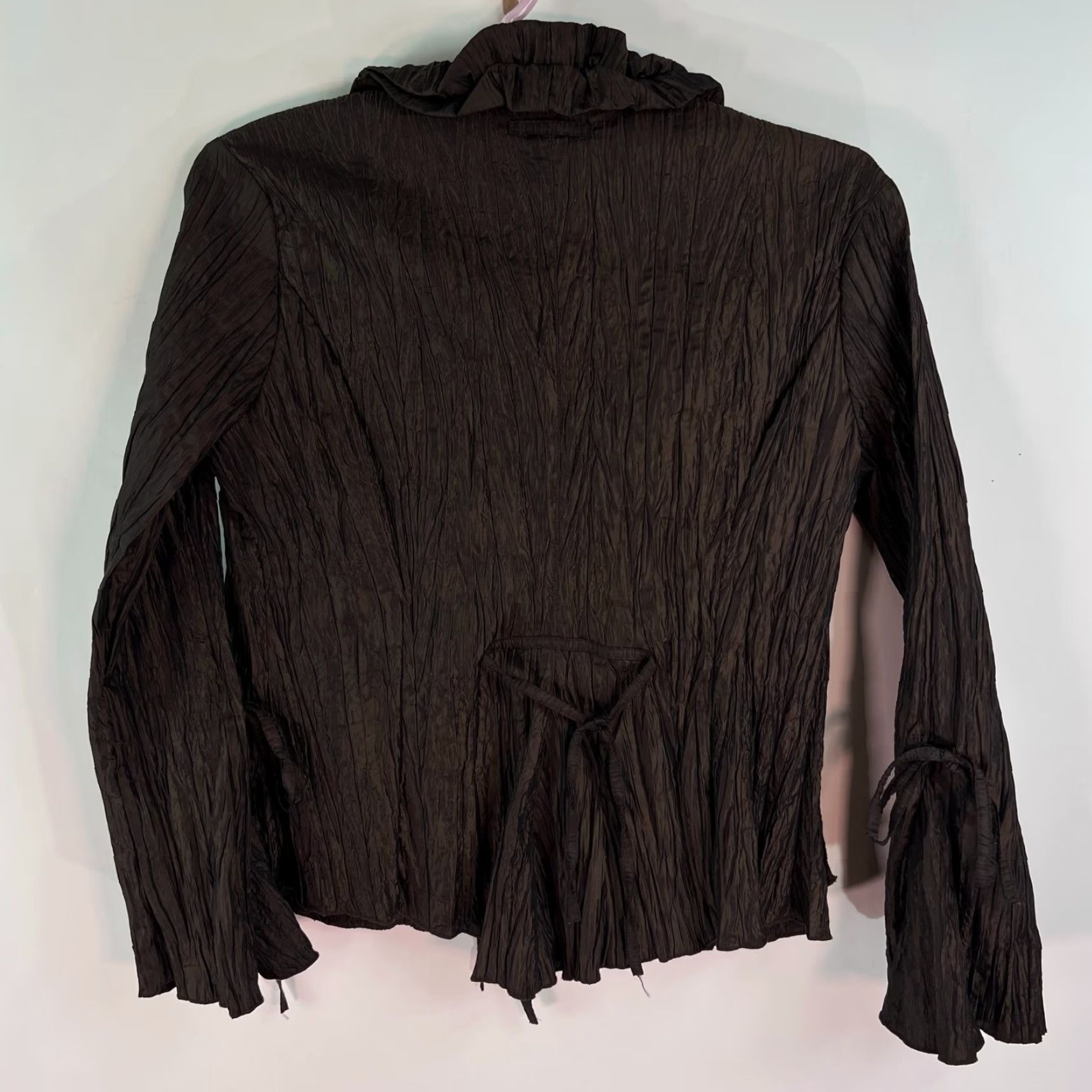 Buttero VINTAGE Butter Cup Shirt Adult L Brown 90s Blouse Cardigan Ruched Front Tie V-Neck Long Sleeve Womens Size L / US 10 / IT 46 - 7 Thumbnail