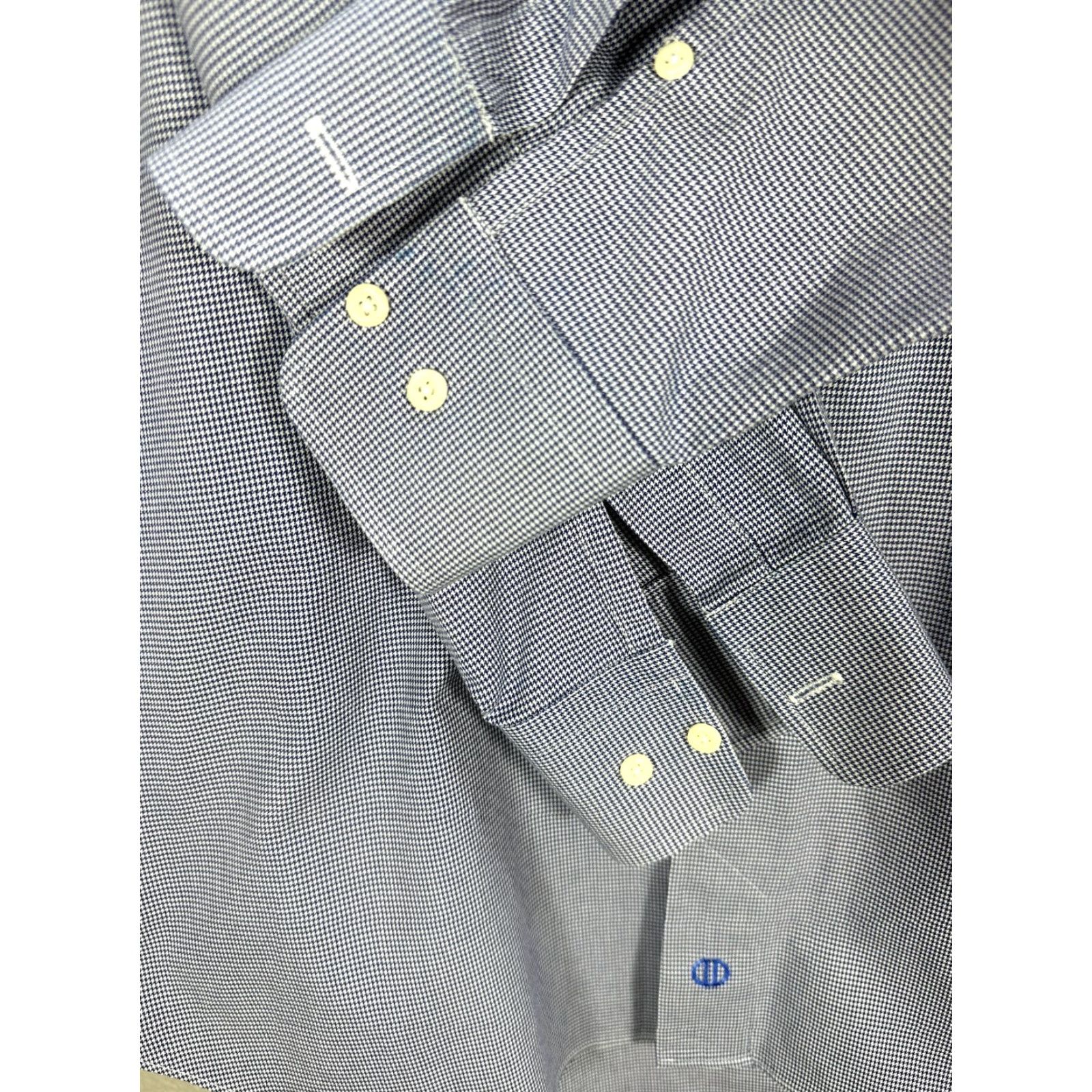 David Donahue David Donahue Dress Shirt Long Sleeve Button Up Cotton Blue Houndstooth 17 Mens Size 46R - 6 Thumbnail