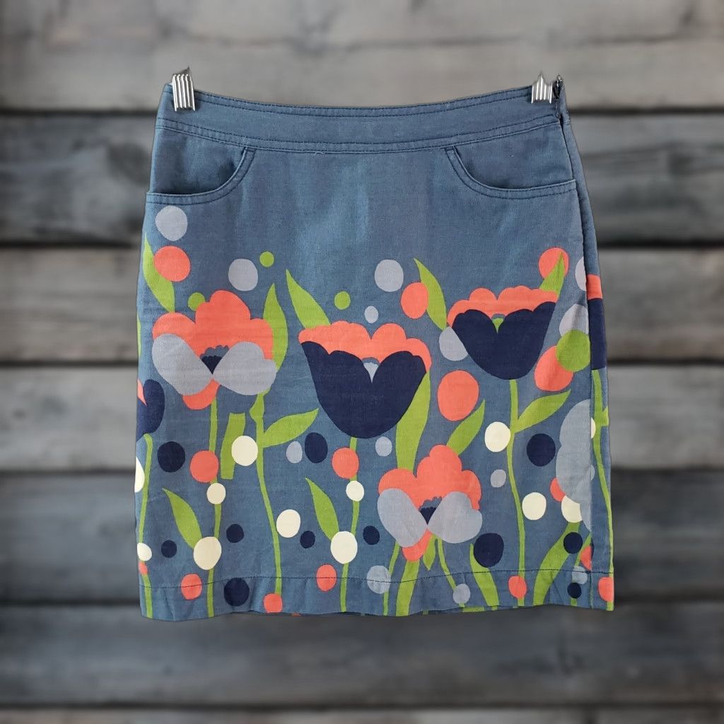 Boden Boden Skirt Womens 4 Blue Pink Floral Pockets Cotton Side Zip Short Straight & Pencil Size 27" / US 4 / IT 40 - 1 Thumbnail
