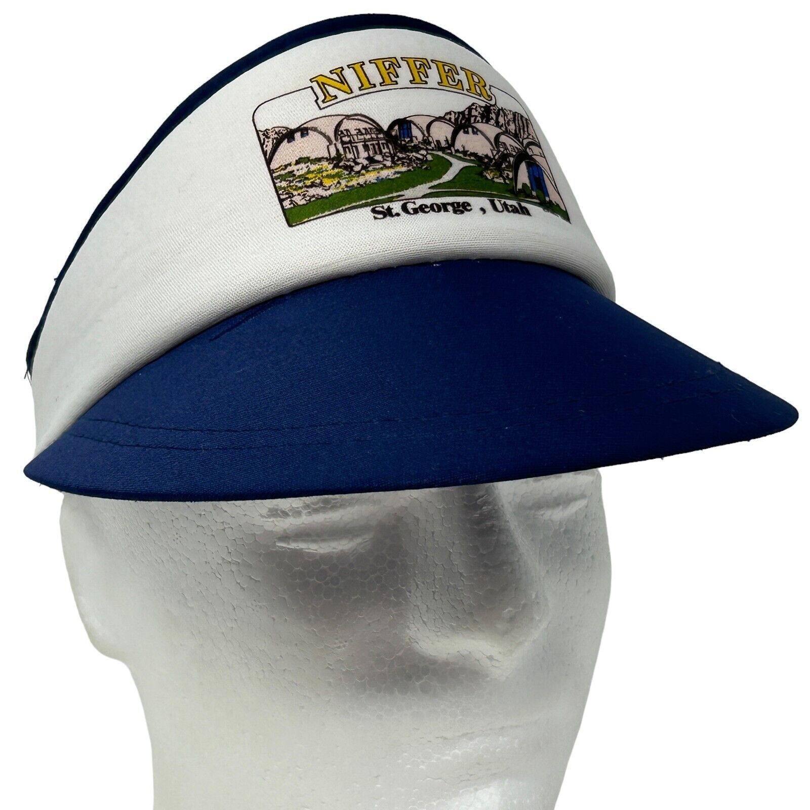 Vintage Vintage St George Utah Niffer Visor Hat Cap 80s Blue Size ONE SIZE - 1 Thumbnail