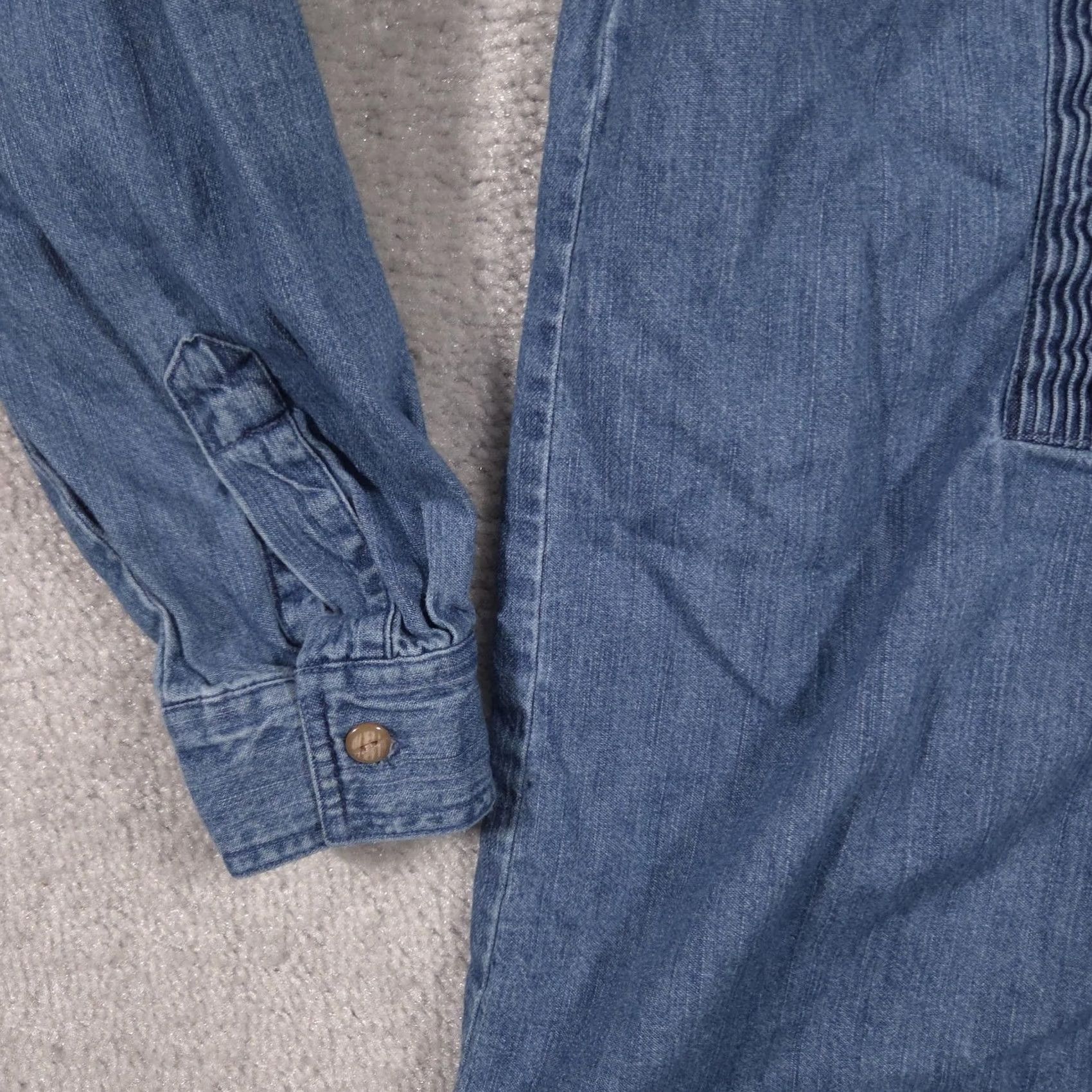 J. Jill J Jill Shirt Womens XS Blue Denim Pintuck Bib Button Front Long Sleeve Tunic Top Size XS / US 0-2 / IT 36-38 - 5 Thumbnail