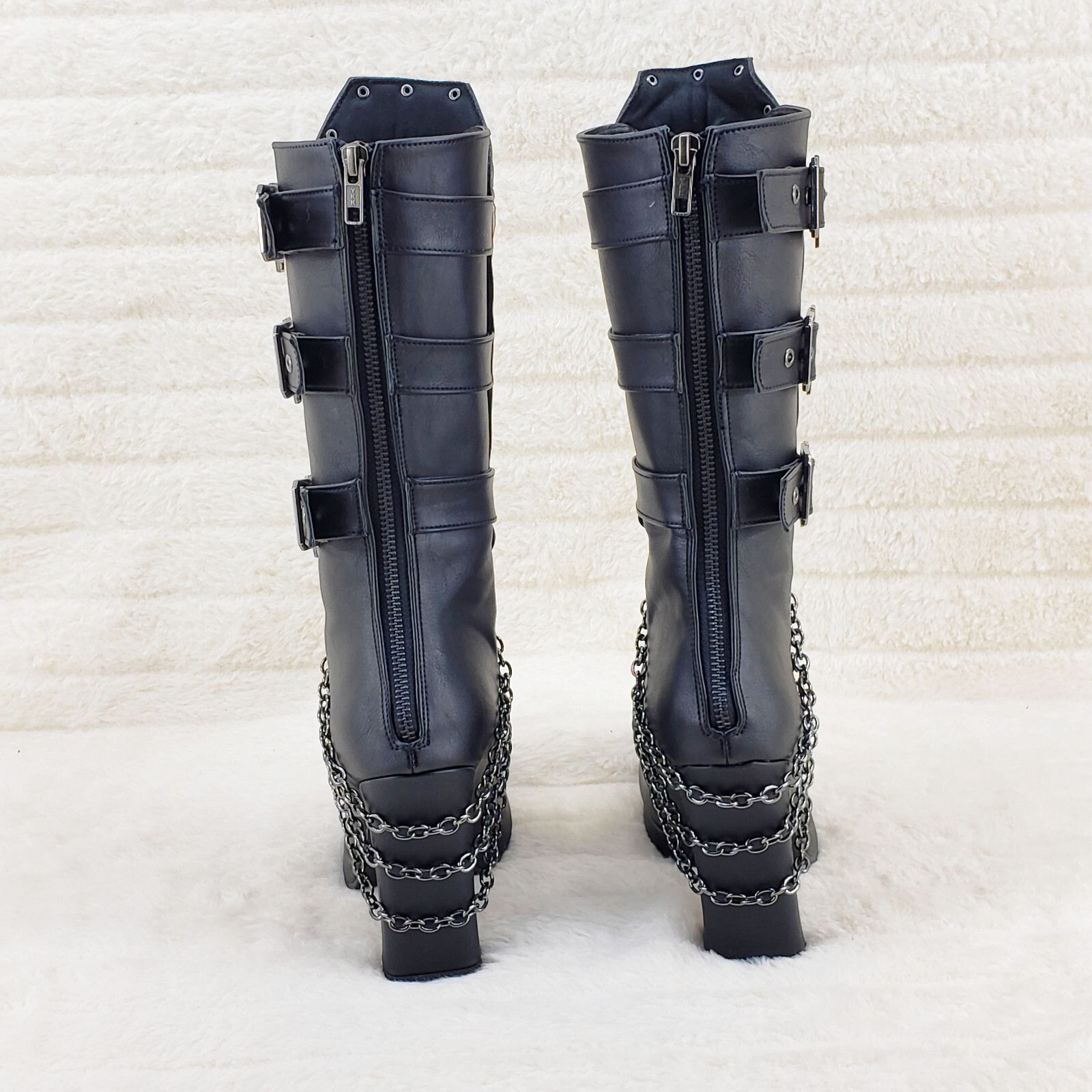 Other Crypto 67 Coffin Skull & Chain Black Mid Calf Platform Heel Size US 8 / IT 38 - 4 Thumbnail