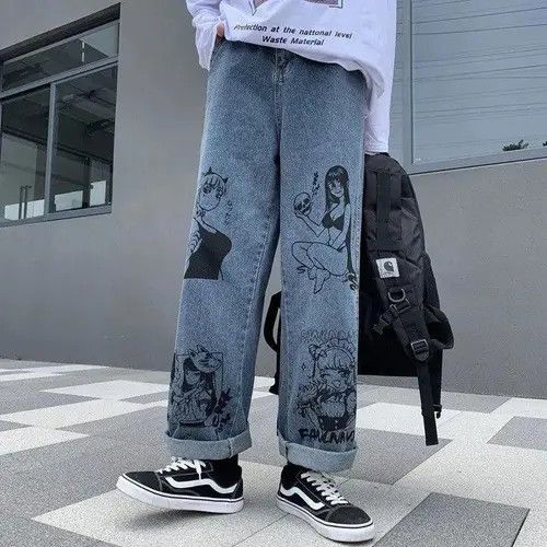 Jean Miyahara x Yuk Anime Graphic Straight Leg Blue Denim Jeans Size US 32 / EU 48 - 3 Thumbnail