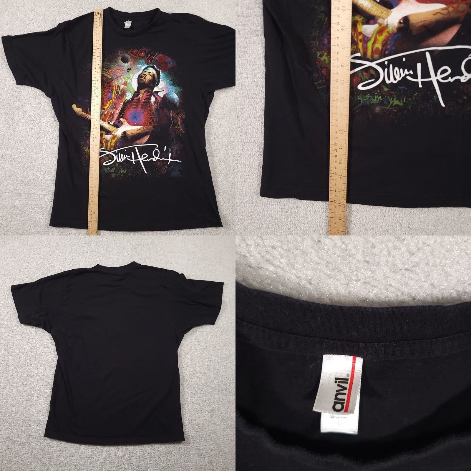 Anvil VINTAGE Y2K Jimi Hendrix T Shirt Mens Large Black Guitar Legend 2007 Big Graphic T-Shirt Shirt Men Black Graphic Print Music Rock All Seasons Size US L / EU 52-54 / 3 - 8 Thumbnail