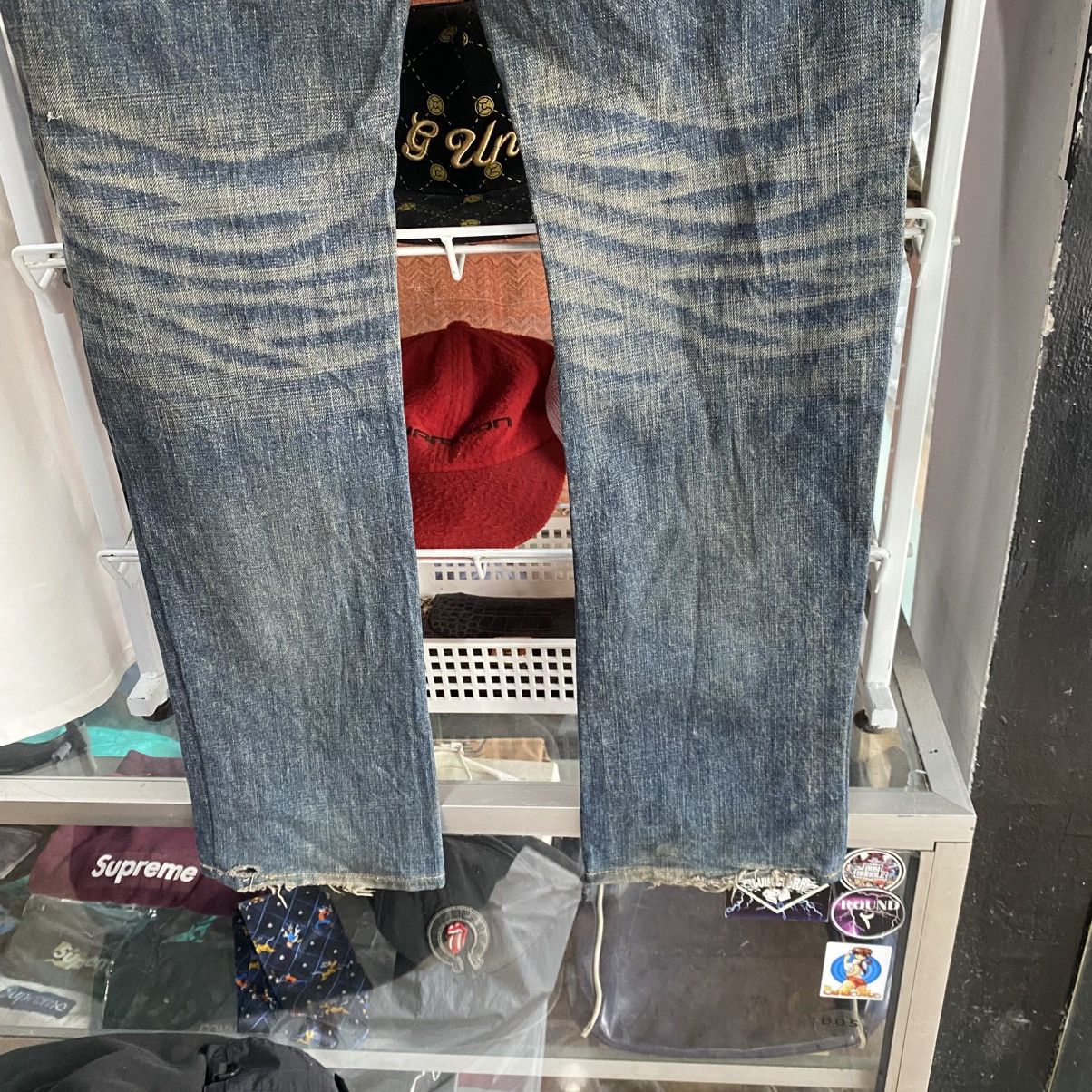 Le Grande Bleu (L.G.B.) LGB Distressed Blue Denim Jeans | Vintage Wash Ripped Style Size US 33 - 5 Thumbnail