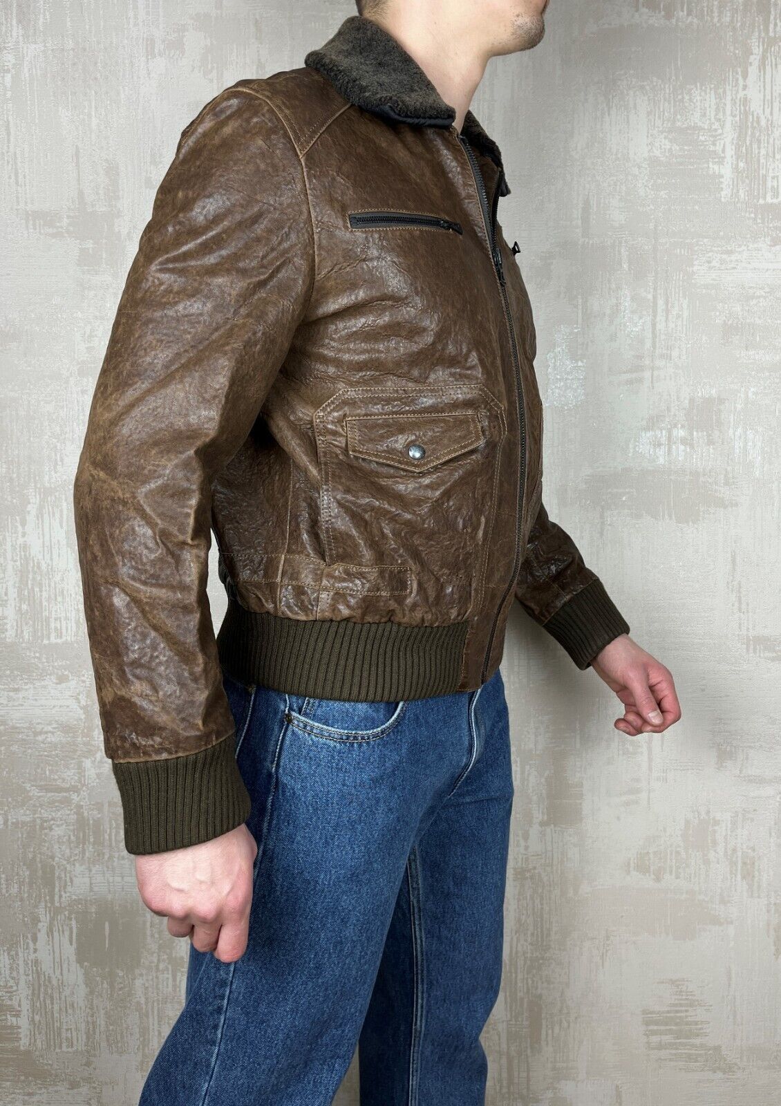 Hugo Boss Hugo Boss Orange Aviator Leather Bomber Jacket Distressed Size US M / EU 48-50 / 2 - 7 Thumbnail
