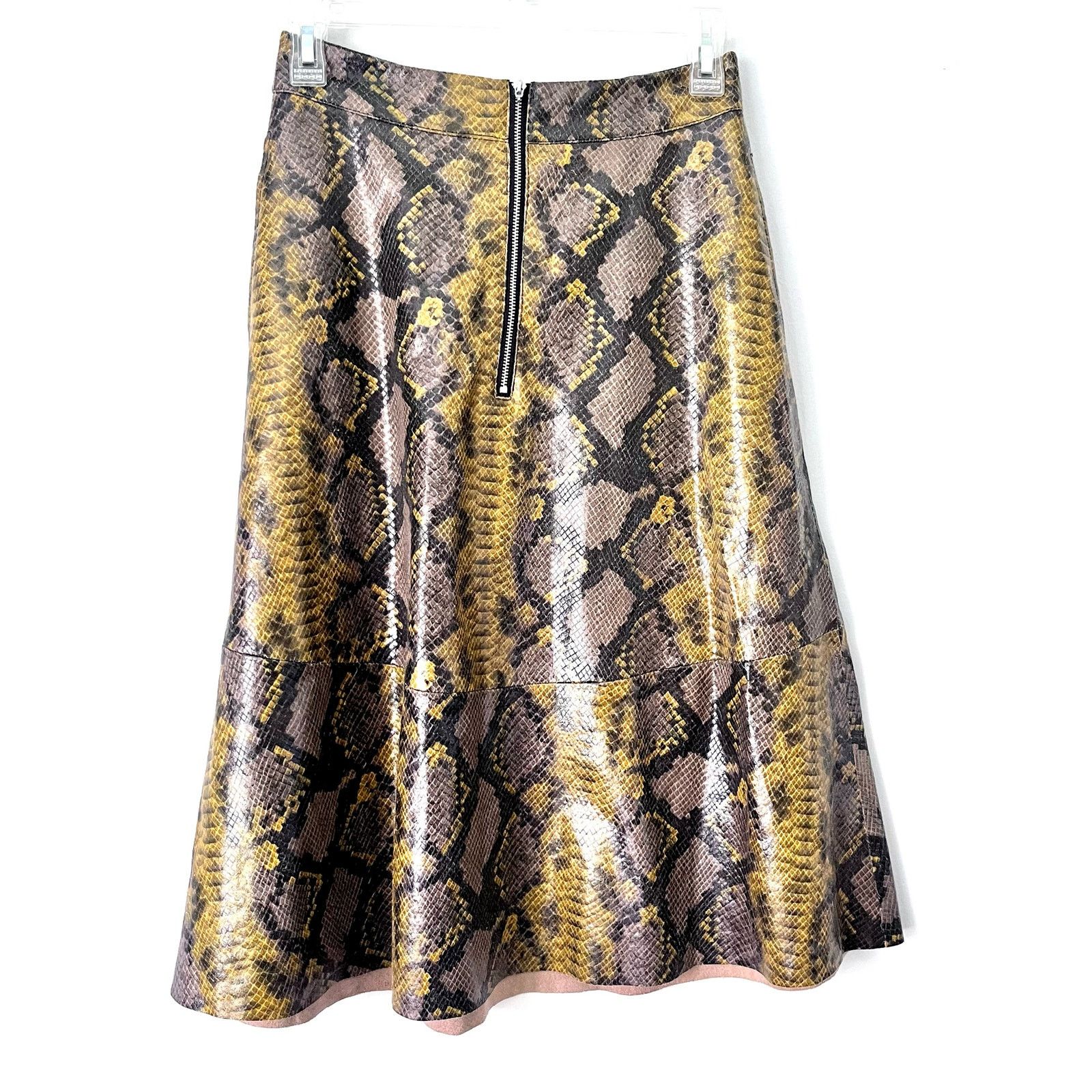 Zara Zara Women's Skirt XS Snake Print Midi Yellow Brown Size 25" / US 0 / IT 36 - 3 Thumbnail