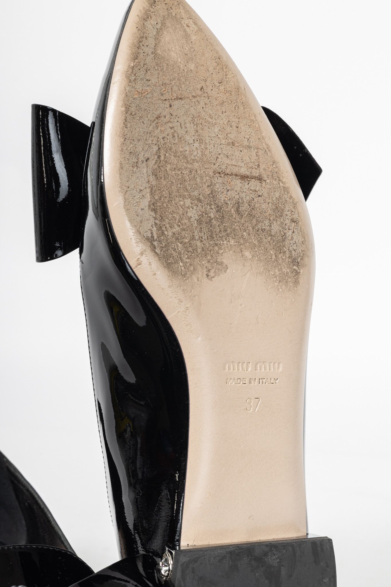 Miu Miu Miu Miu Black Patent Jewel-Heel Bow Pointed-Toe Flats Size US 6.5 / IT 36.5 - 6 Thumbnail