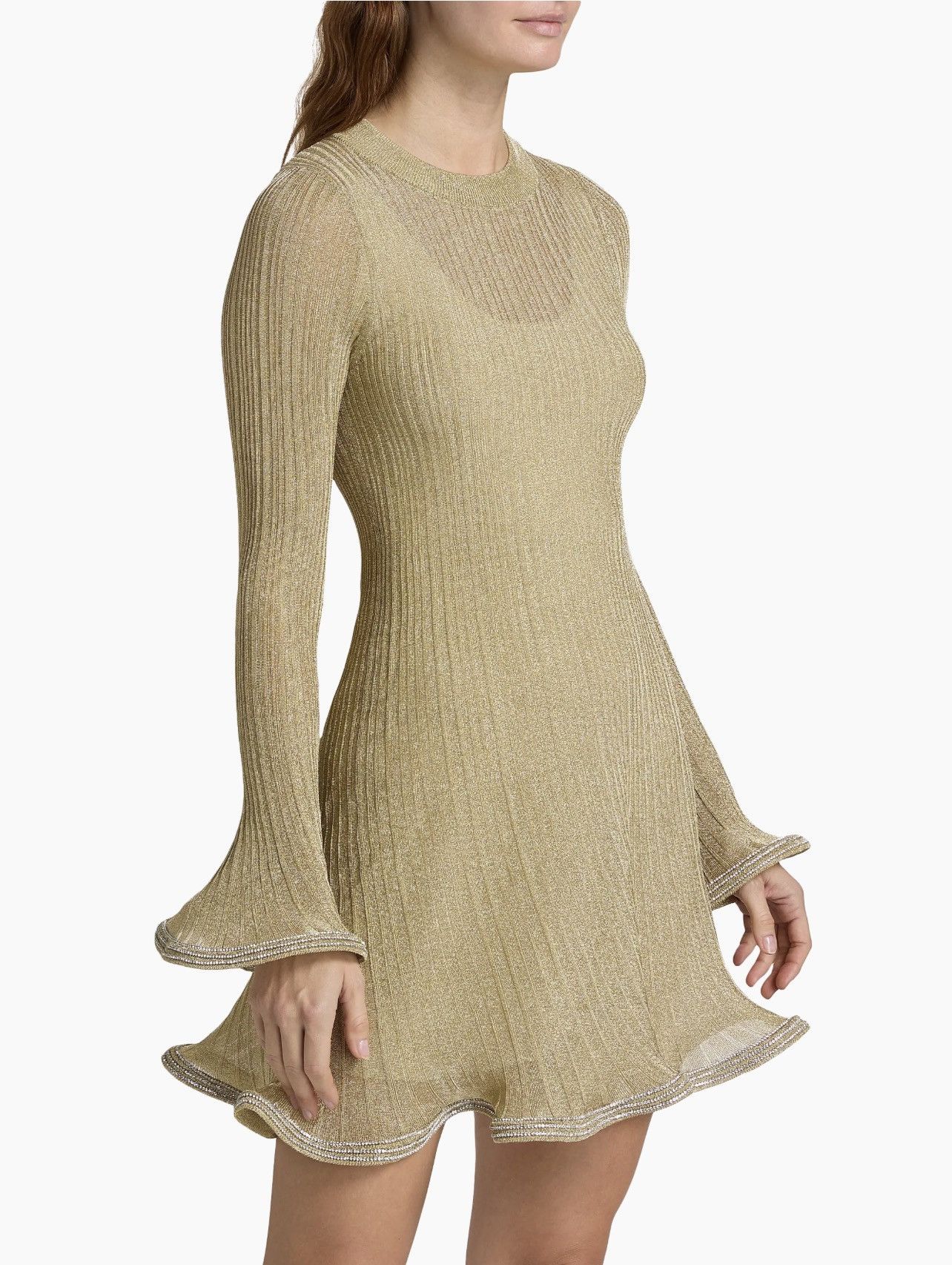 Simkhai SIMKHAI Zelda Metallic Flared Hem Rib-Knit Minidress size M Size M / US 6-8 / IT 42-44 - 3 Thumbnail