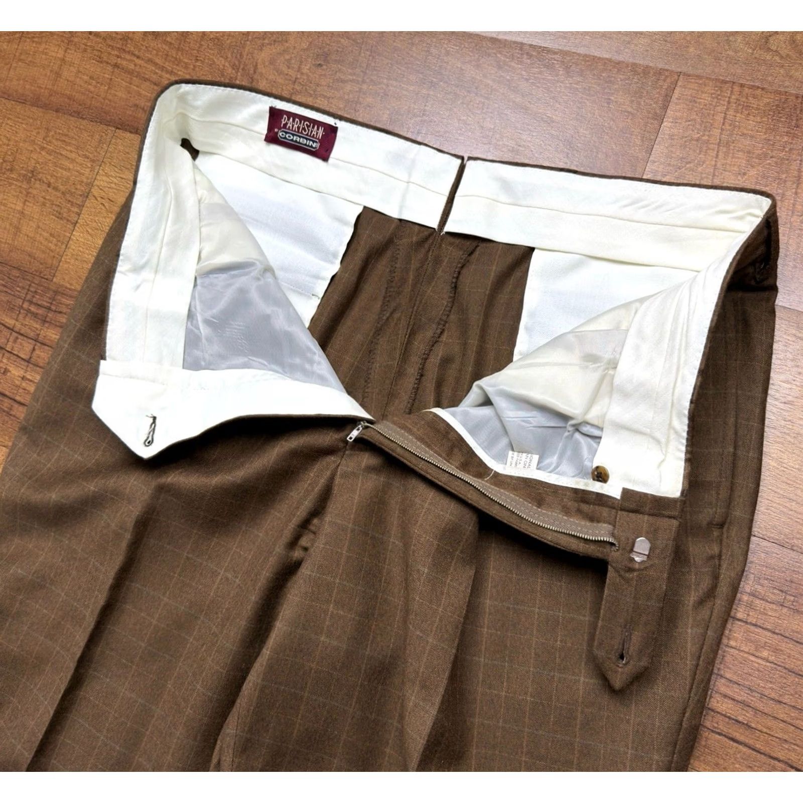 Vintage VINTAGE Corbin Wool trousers Windowpane Pants brown Pleated Cuffed 38X28 Men Dress Pants Wool Re… Size US 38 / EU 54 - 4 Thumbnail