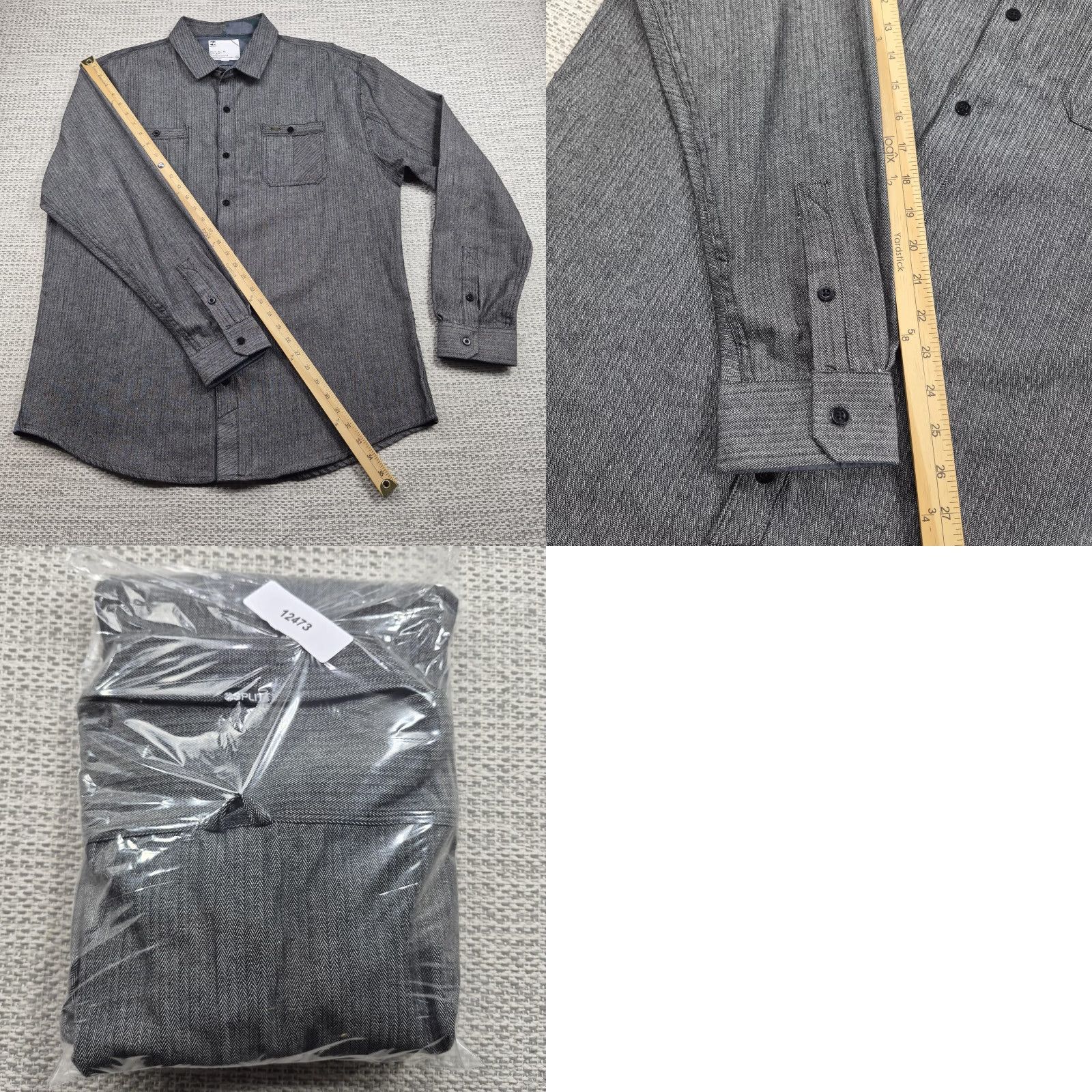 Vintage Split Shirt Mens 2XL Button-Up Gray Herringbone Long Sleeve Twill Casual Shirt Size US XXL / EU 58 / 5 - 10 Thumbnail