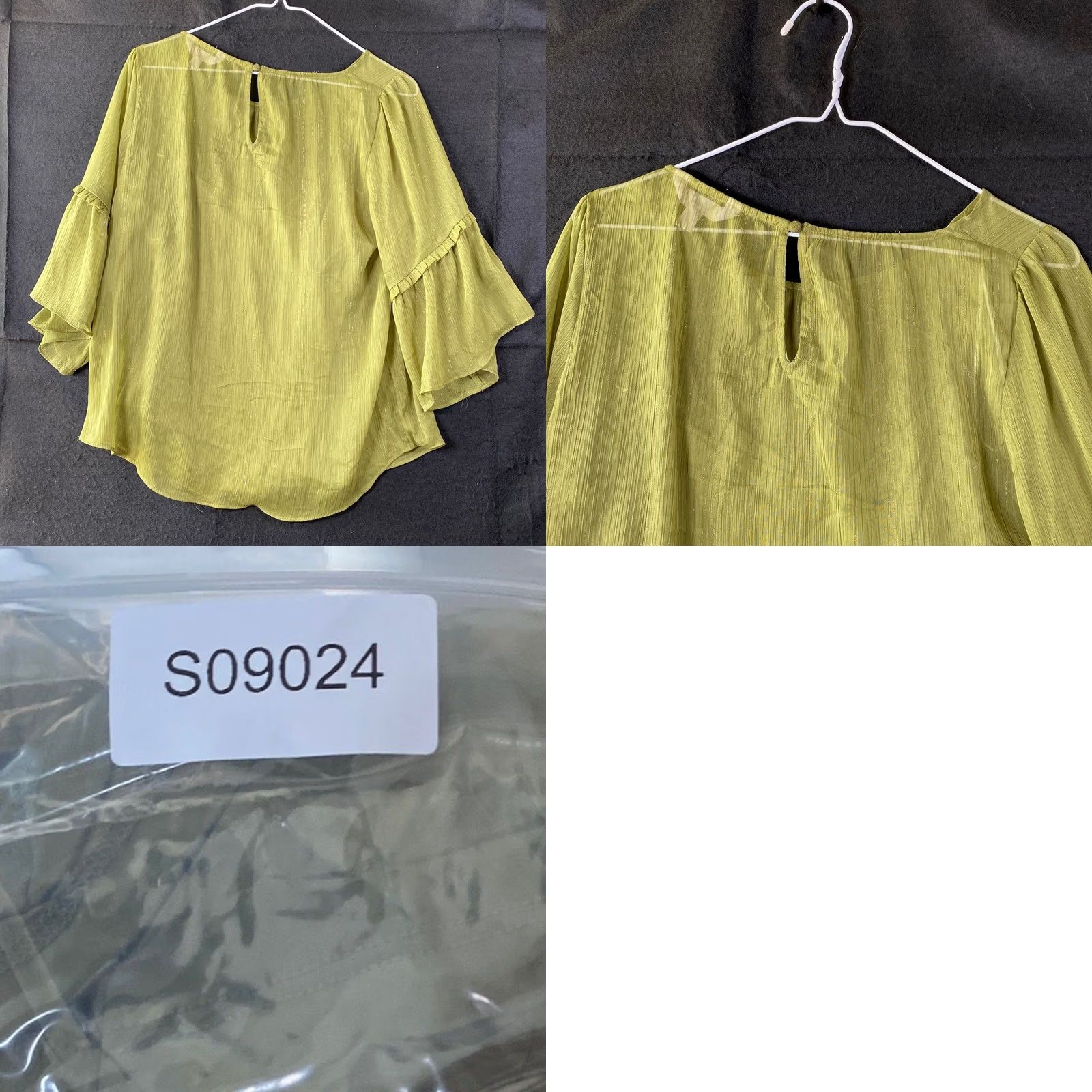 Lauren Conrad VINTAGE LC Lauren Conrad Womens Blouse Green Yellow Round Neck Sheer Bell Sleeve S Size S / US 4 / IT 40 - 9 Thumbnail