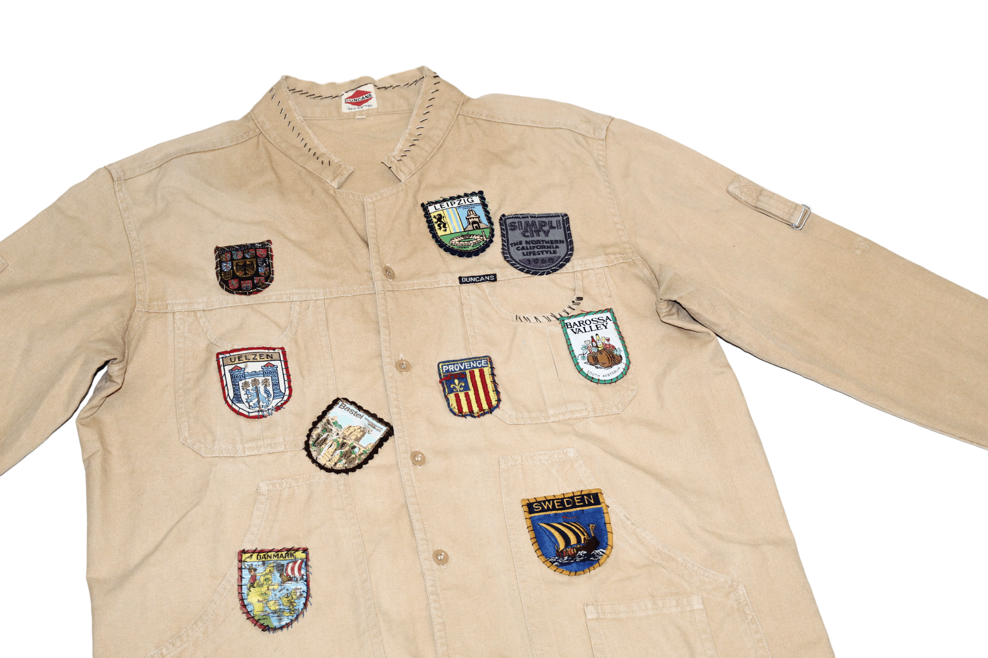 Japanese Brand 60's 70's DUNCANS World Tour Patches Sun Faded Chore Jacket Size US L / EU 52-54 / 3 - 6 Thumbnail