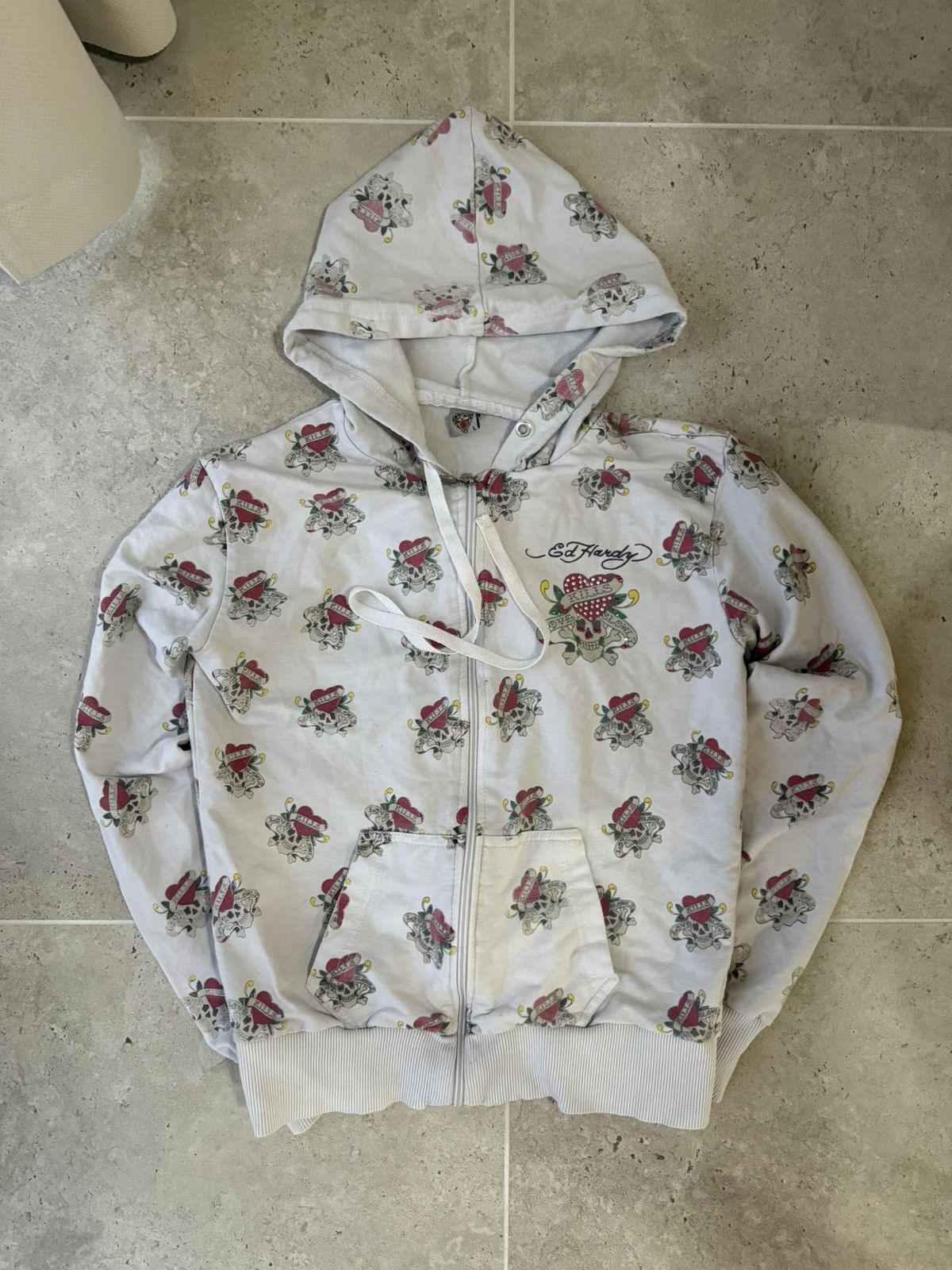 Christian Audigier Rare Vintage Ed Hardy Love Kills Y2K Rhinestone Drip Hoodie Size L / US 10 / IT 46 - 2 Thumbnail
