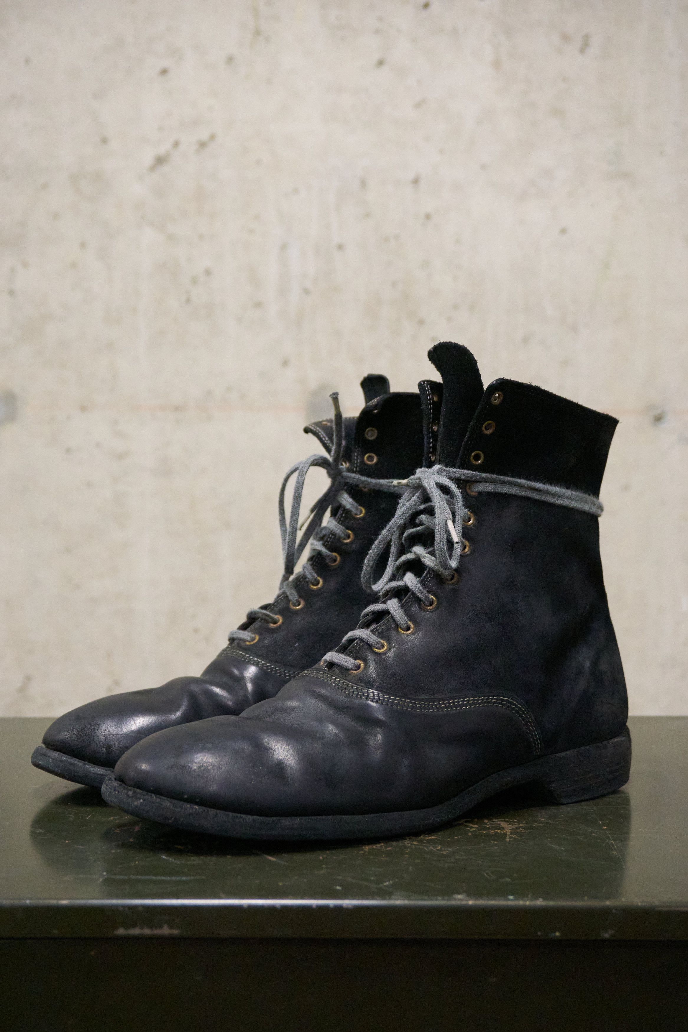 Guidi Black Reverse Horse Leather Ankle Boots