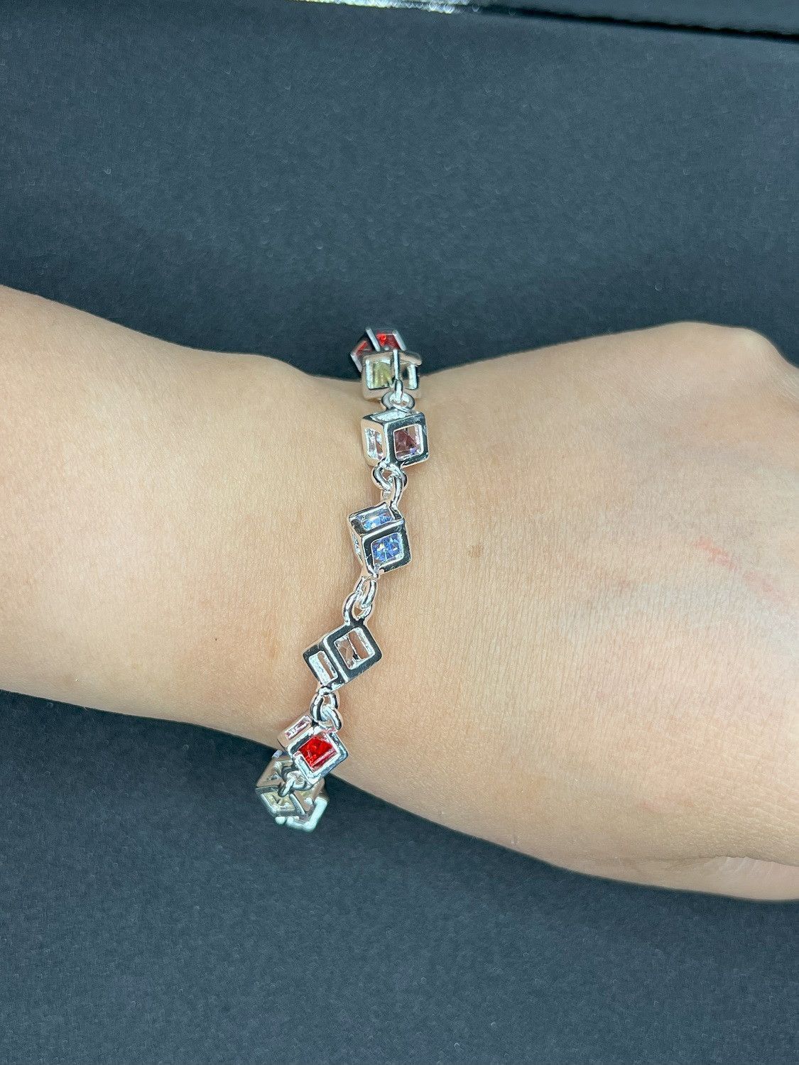 Jewelry Colorful Crystal Beads 925 Silver Chain Bracelet Size ONE SIZE - 3 Thumbnail