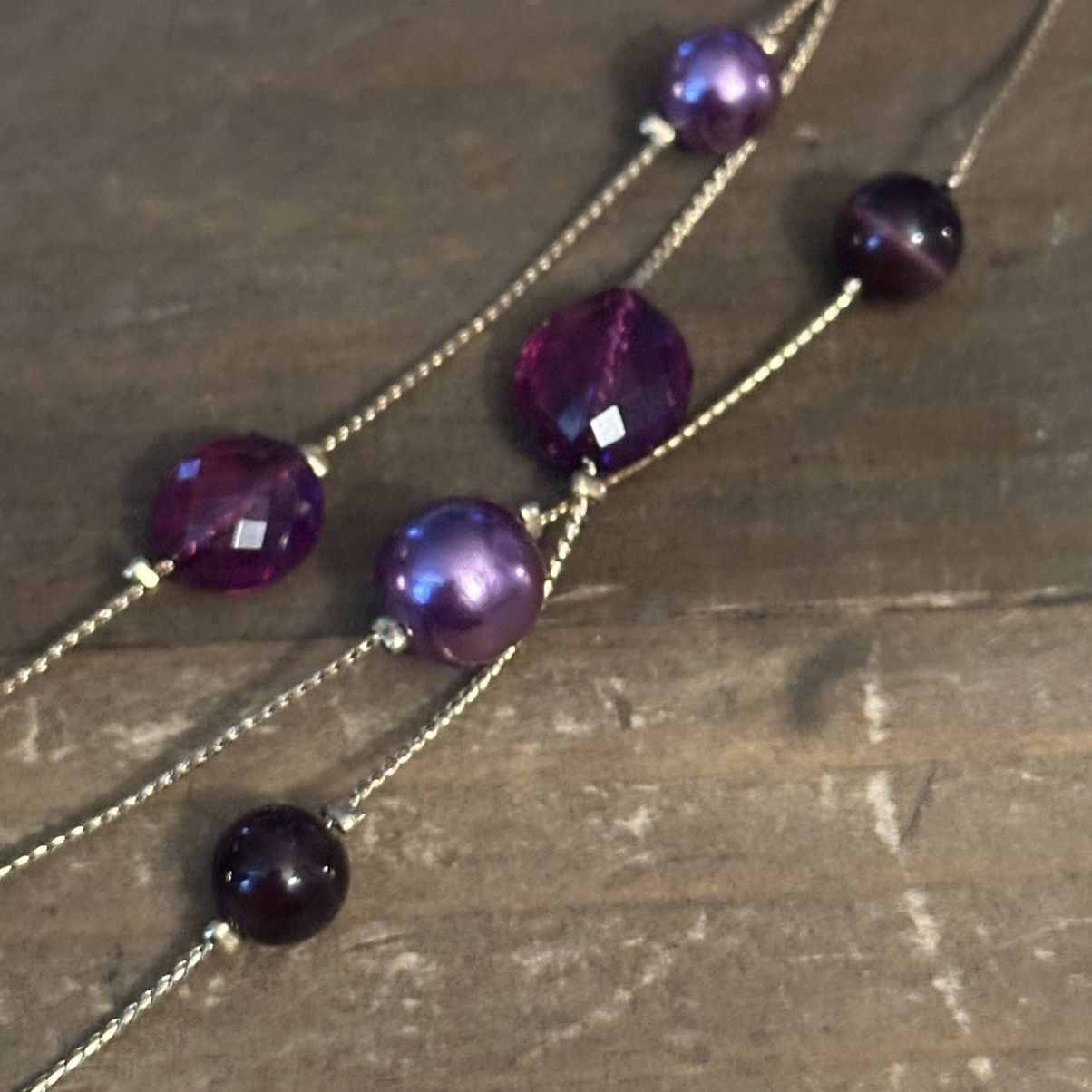 Other Multi strand gold tone layered station purple bead necklace Size ONE SIZE - 4 Thumbnail
