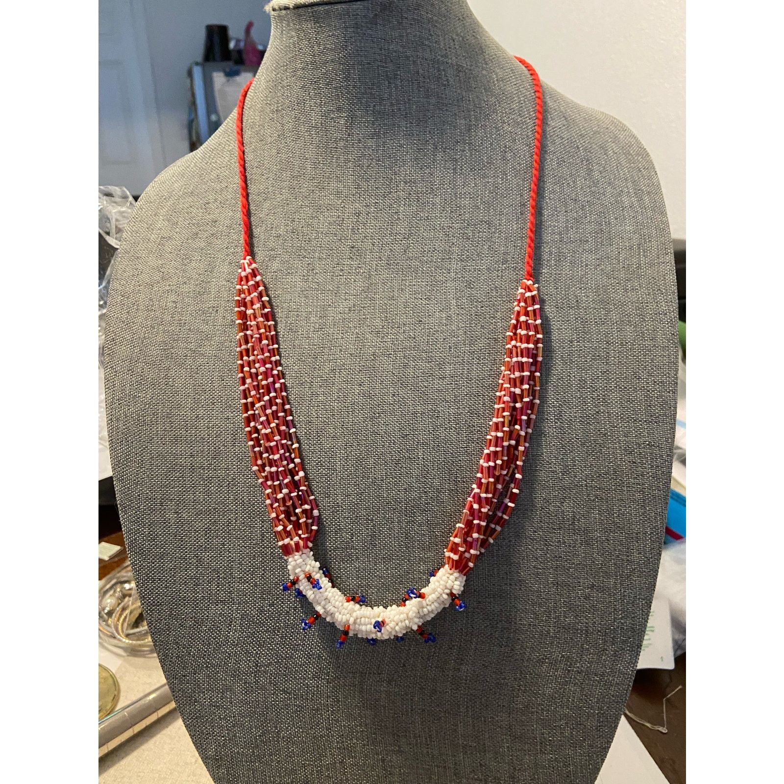 Handmade red white and blue bead necklace Size ONE SIZE - 3 Thumbnail