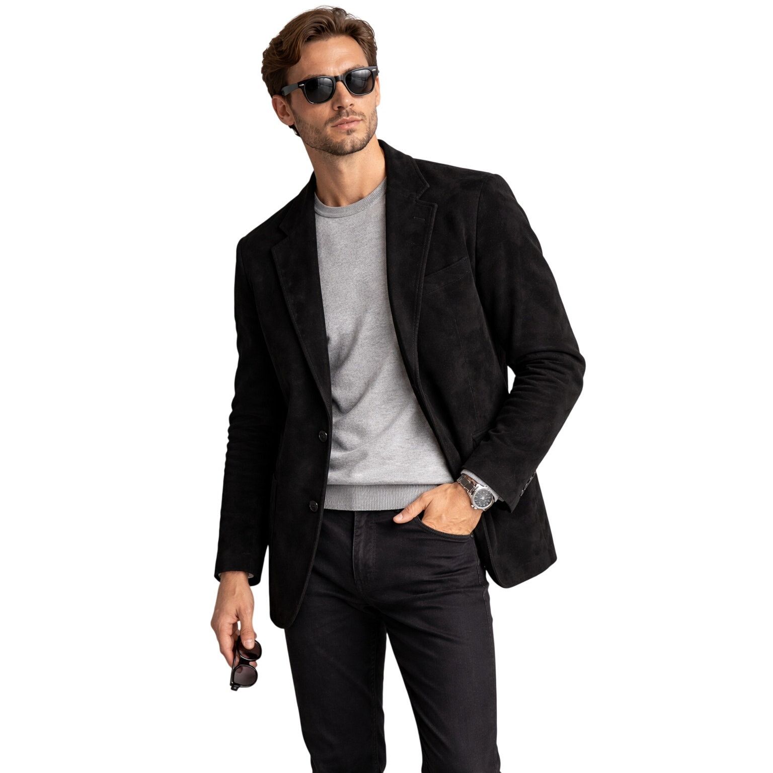 Men’s Vintage Black Suede Jacket – USA Made – Size L